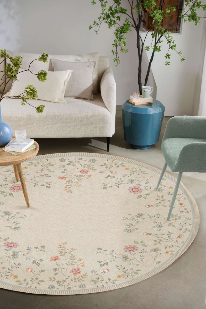 Runde Teppich Campo de Flores by Pip Gebrochen Weiss