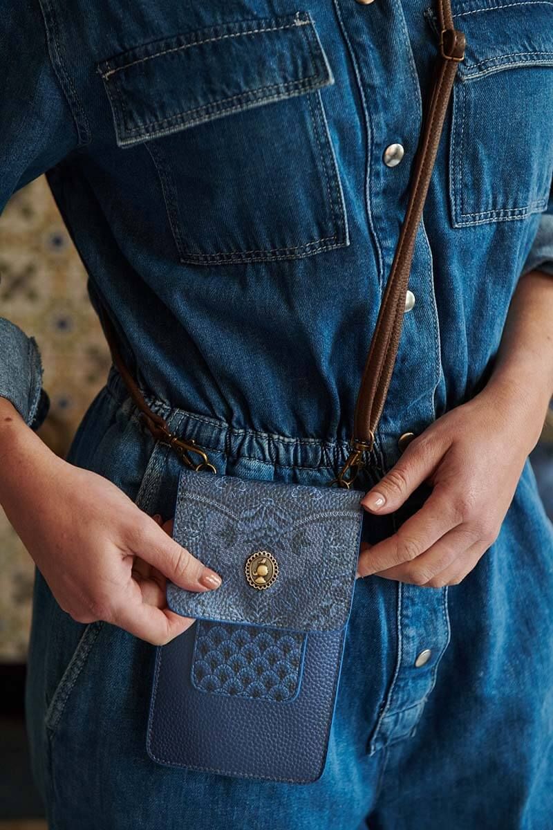 Phone Bag Kyoto Festival Denim Blue 11x18x1cm