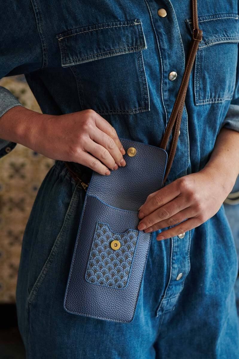 Phone Bag Kyoto Festival Denim Blue 11x18x1cm