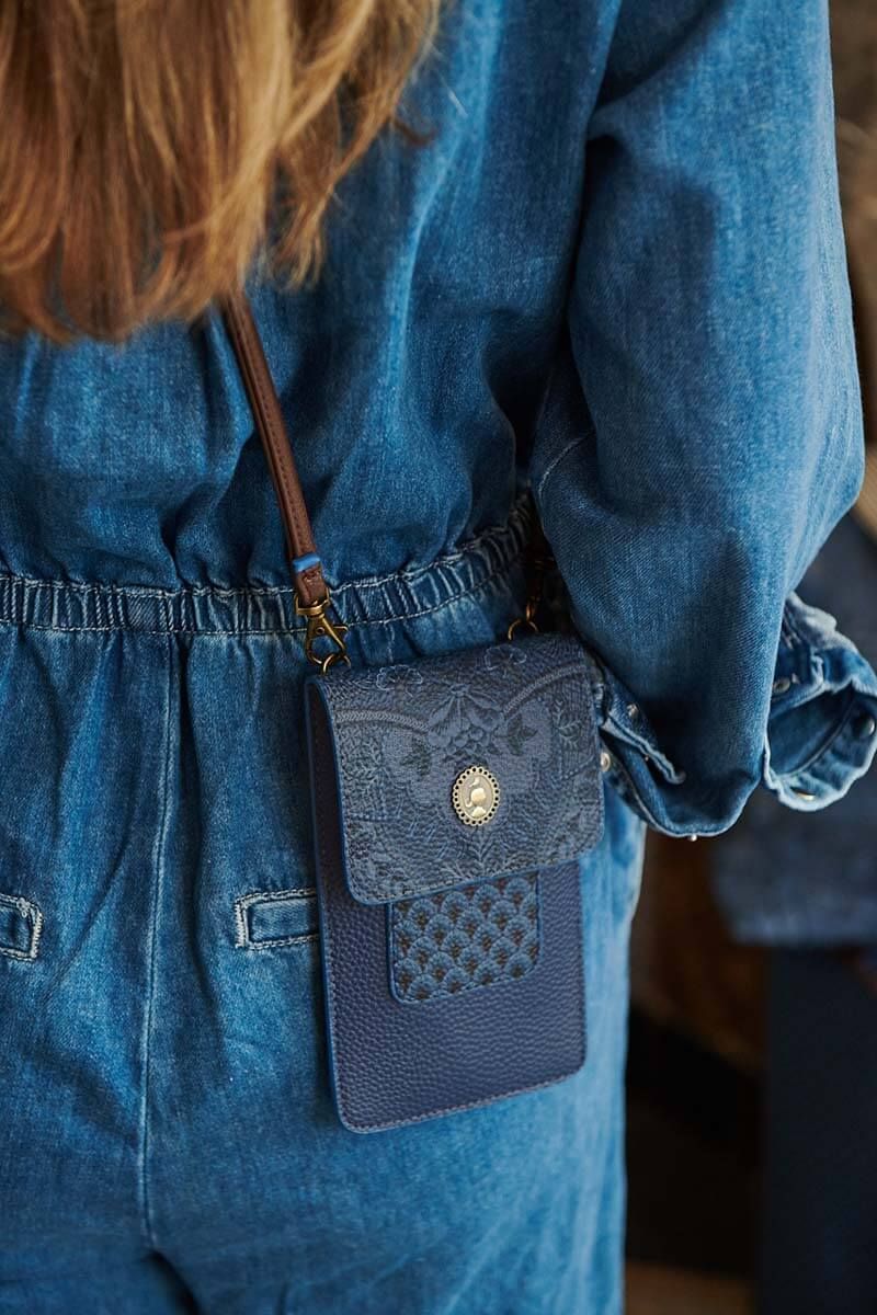 Phone Bag Kyoto Festival Denim Blue 11x18x1cm