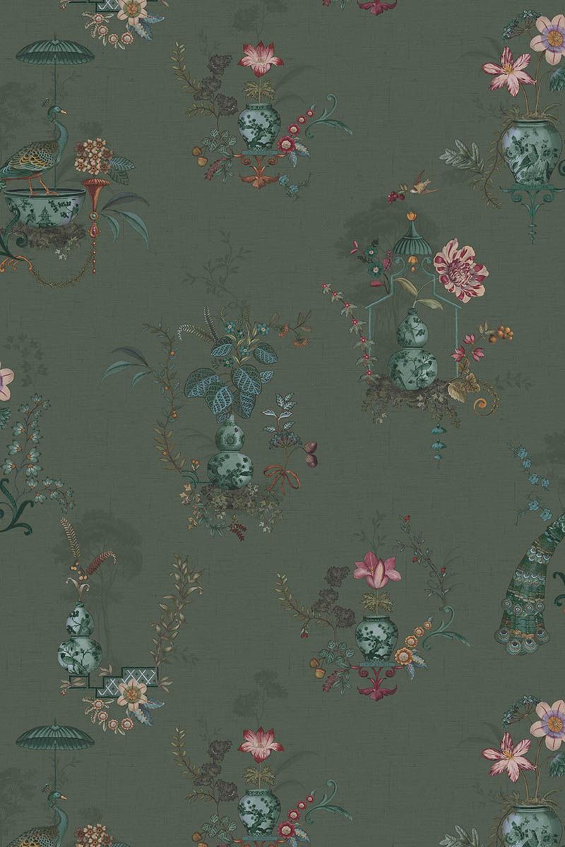 Behangstaal Chinese Porcelain Donker Groen