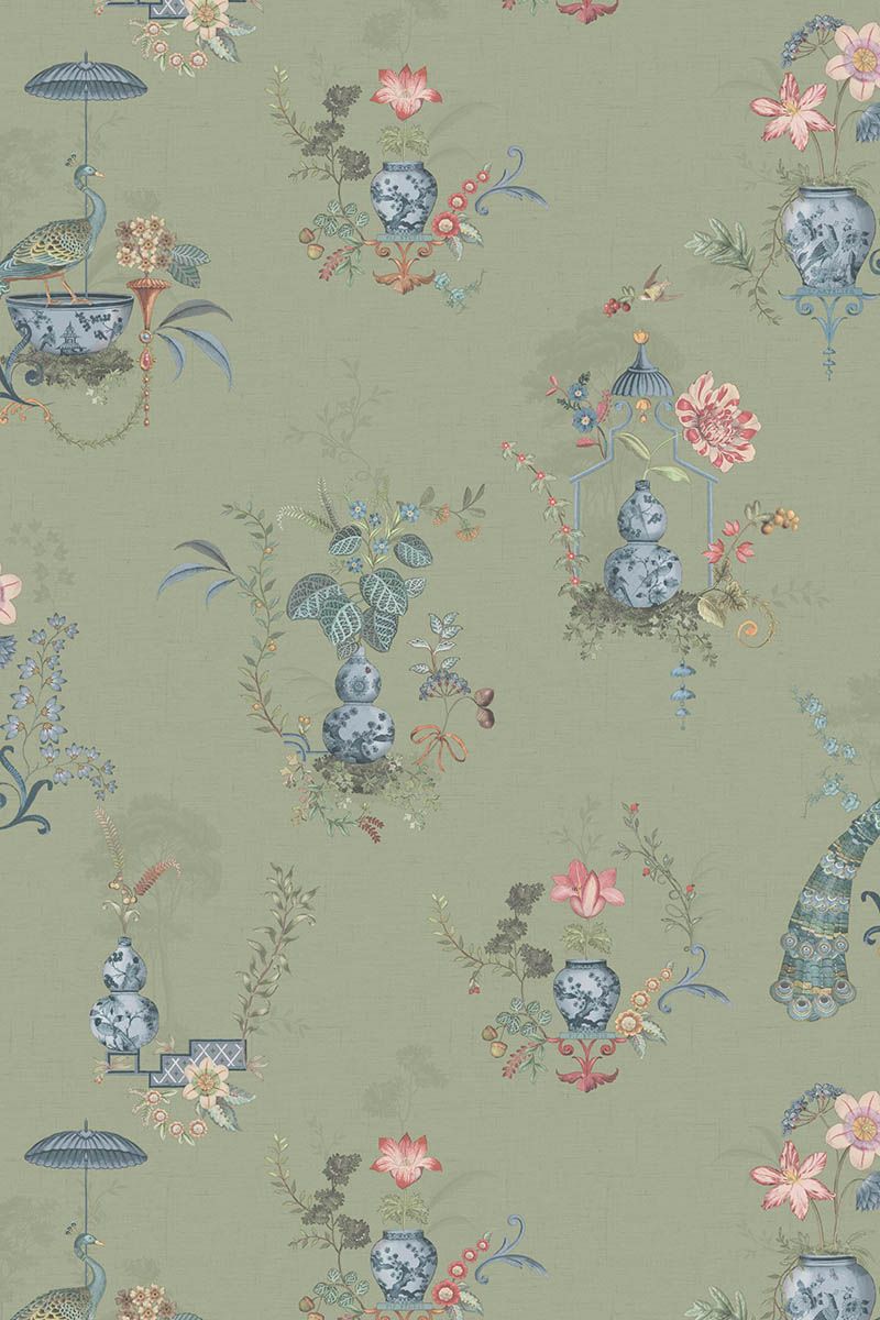 Behangstaal Chinese Porcelain Licht Groen