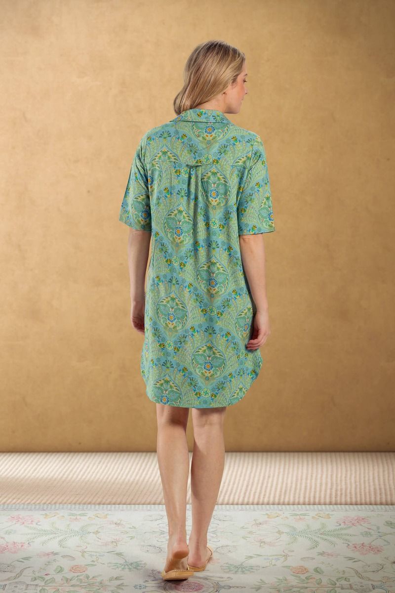 Nightdress Short Sleeve Buttons Alba Blue Green