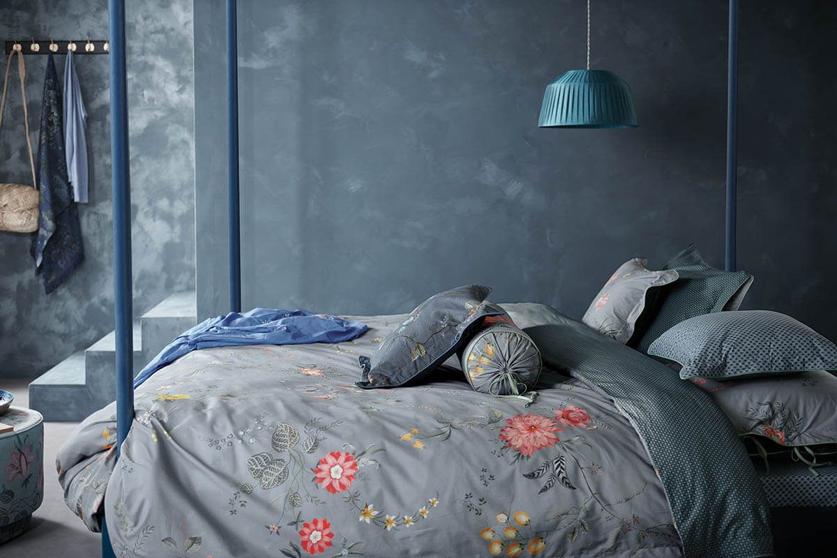 Quadratisches Zierkissen Fleur Grandeur Blau