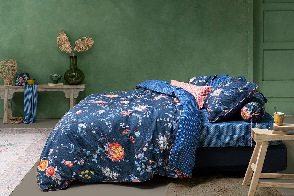 Duvet Cover Set Flower Festival Dark Blue
