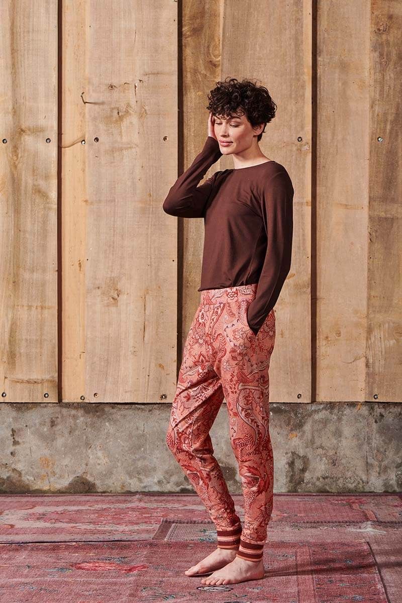 Top Lange Ärmel Solid Terra Rot
