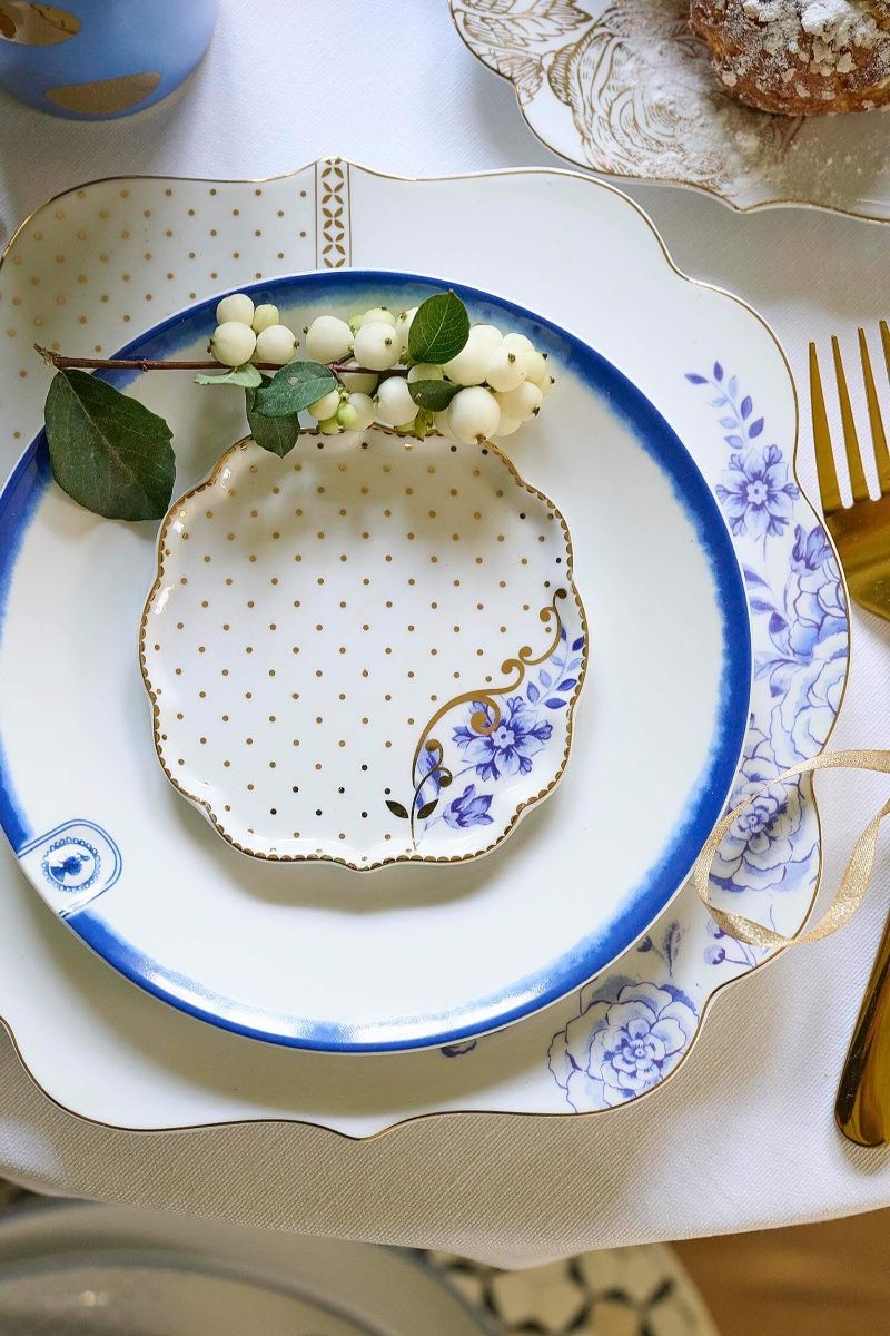 Assiette à Petit-Déjeuner Royal White Points Dorés 23,5 cm