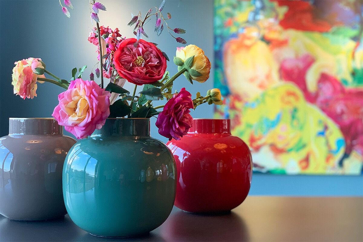 Vase Rond en Métal en Coloris Rouge 25 cm