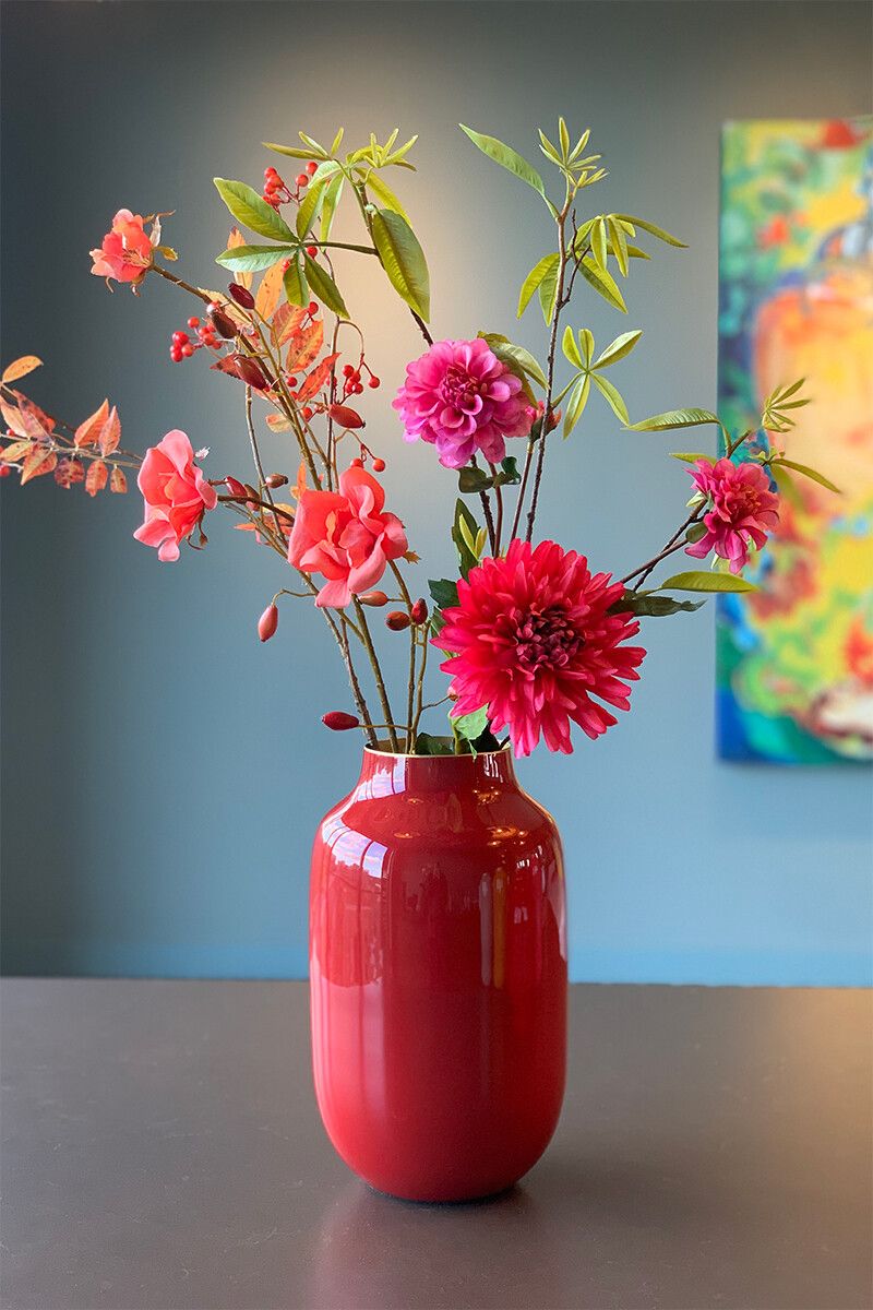 Oval Metal Vase Red 30 cm