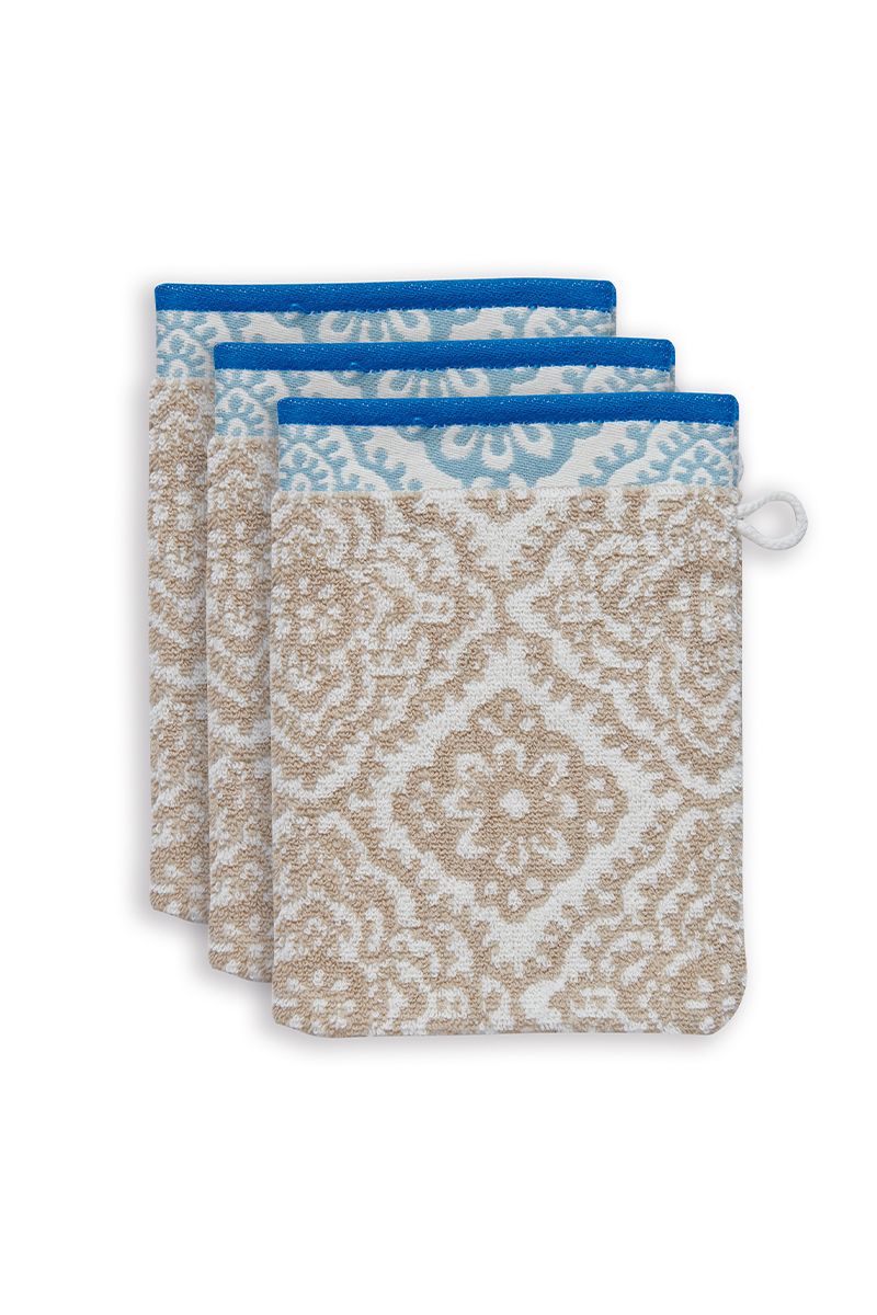 Washcloth Set/3 Jacquard Check Khaki 16x22 cm