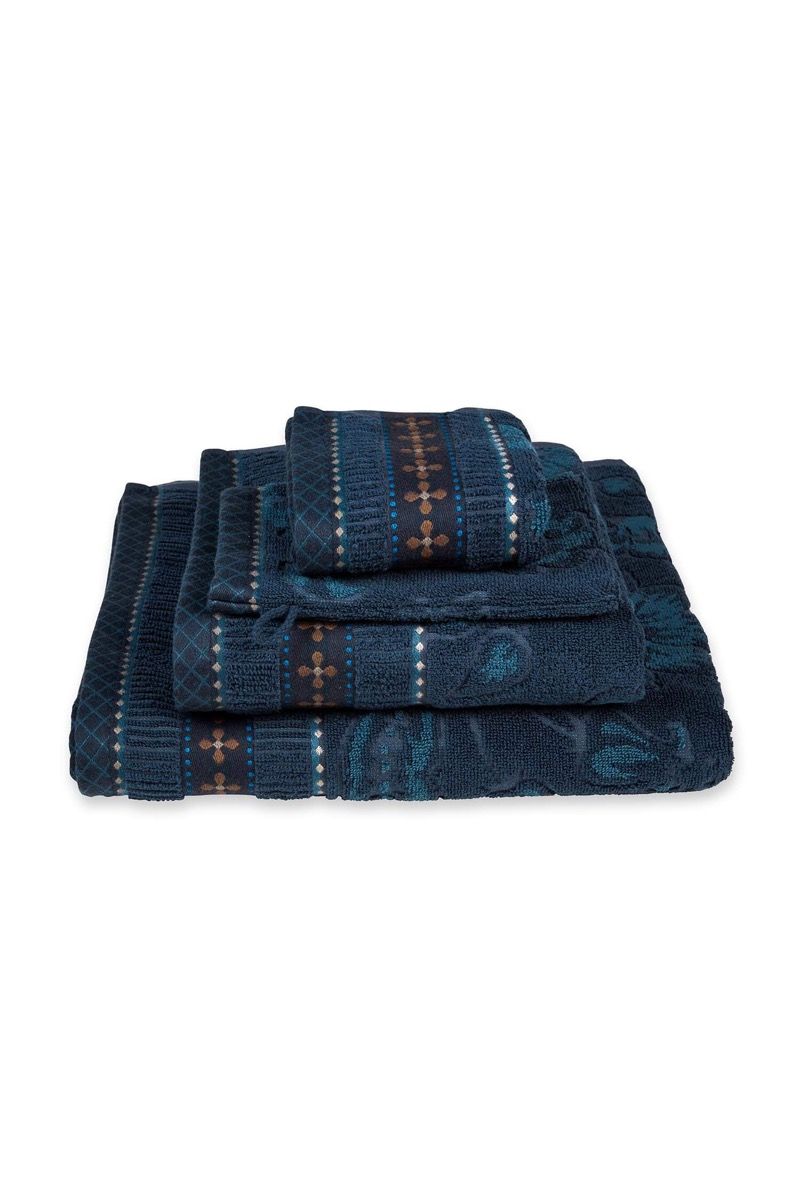 Lot de 3 Serviettes Invité Jasmin Jacquard Bleu Foncé 30x50cm