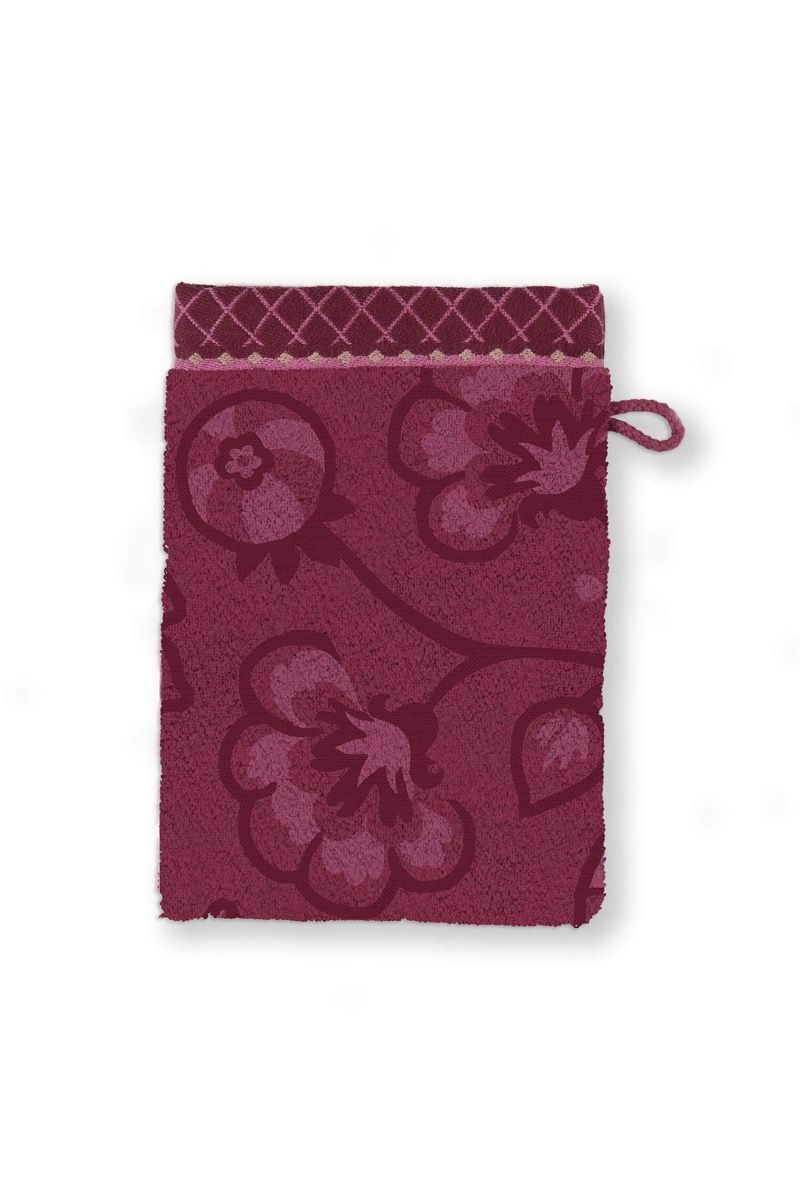 Lot de 3 Gants de Toilette Jasmin Jacquard Rose Foncé 16x22cm