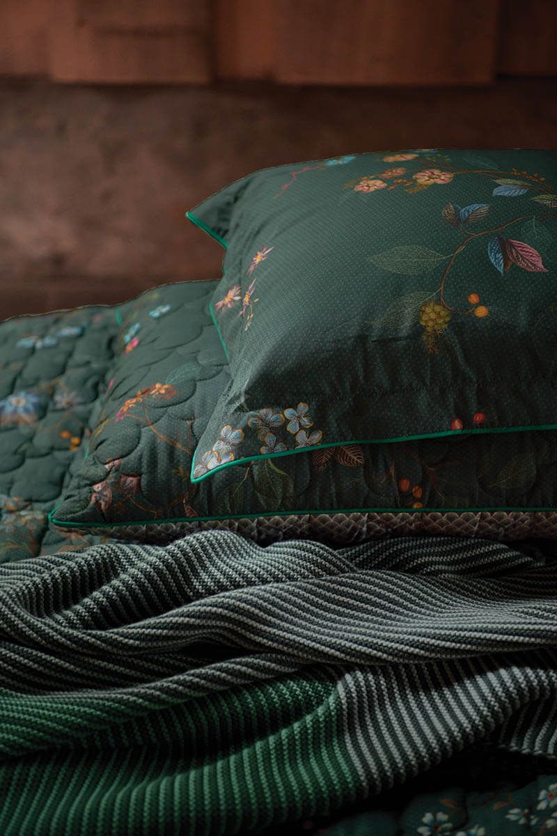 Rechteckige Zierkissen Quilted Kawai Flower Dunkelgrün
