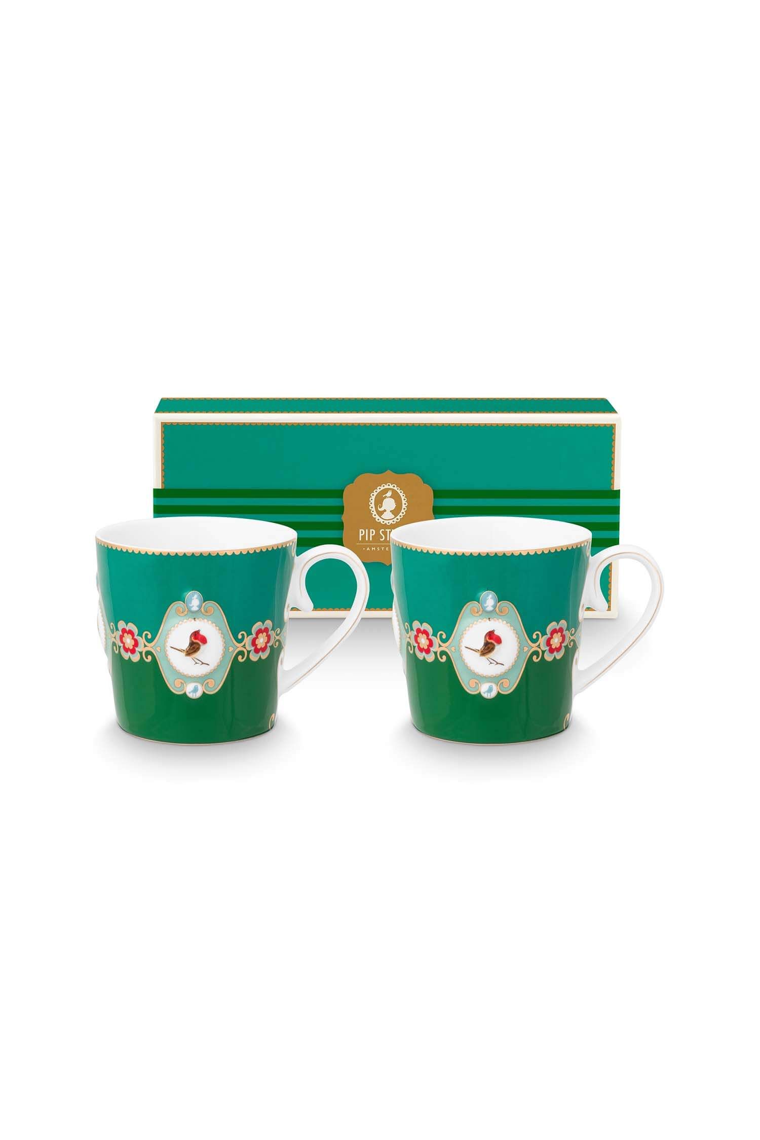 Set/2 Mokken Groot Love Birds Medallion Emerald-Groen