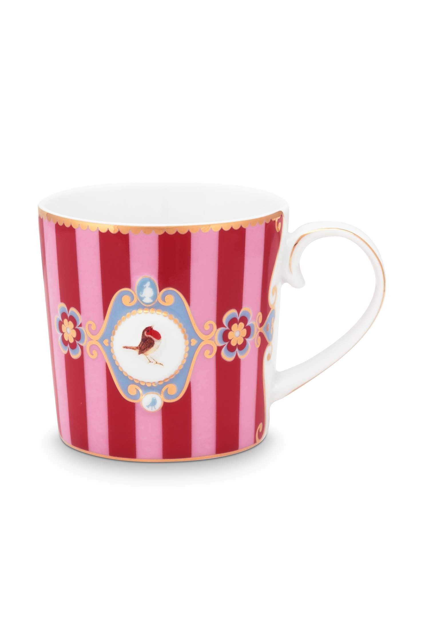 Set/2 Tasses Petite Love Birds Medallion Rayures Rouge-Rose