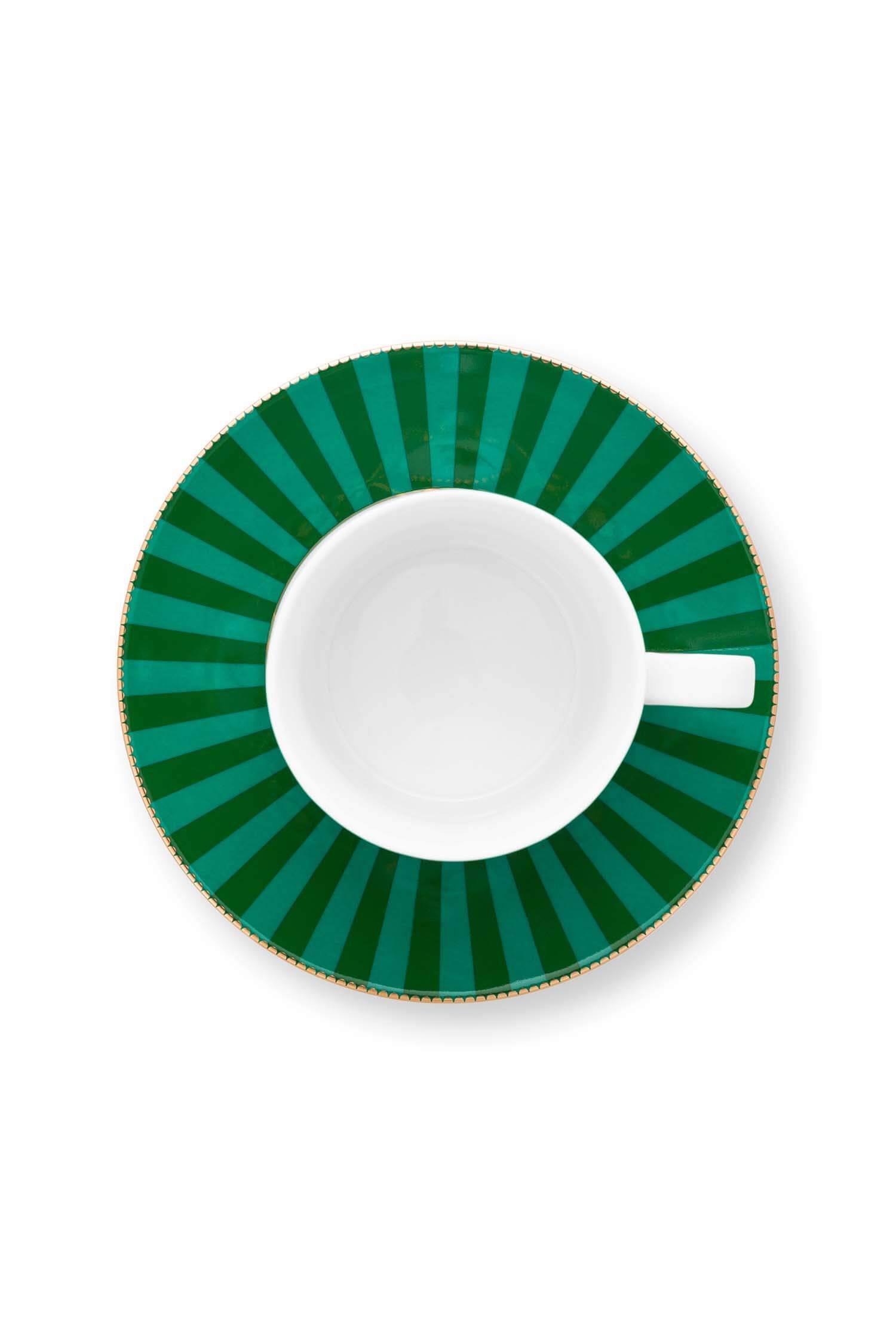 Set/2 Cups & Saucers Love Birds Medallion Emerald-Green