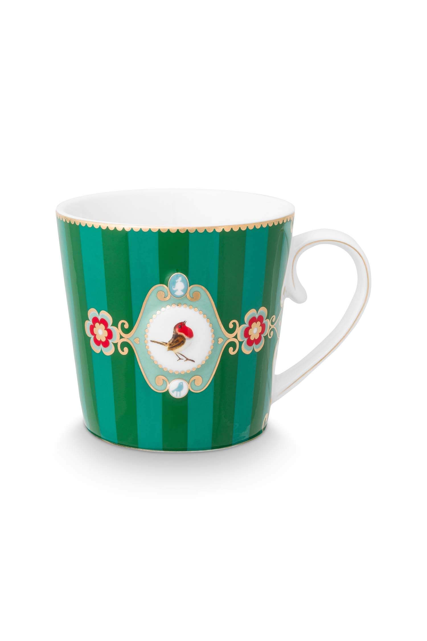 Set/2 Tasses Grande Love Birds Medallion Rayures Emerald-Vert
