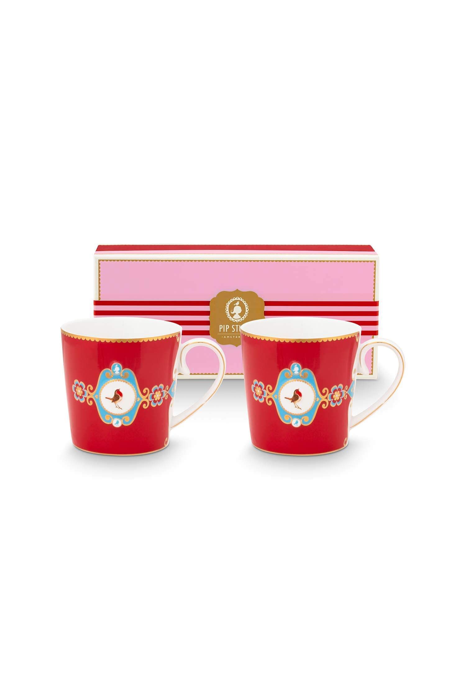 Set/2 Mokken Groot Love Birds Medallion Rood
