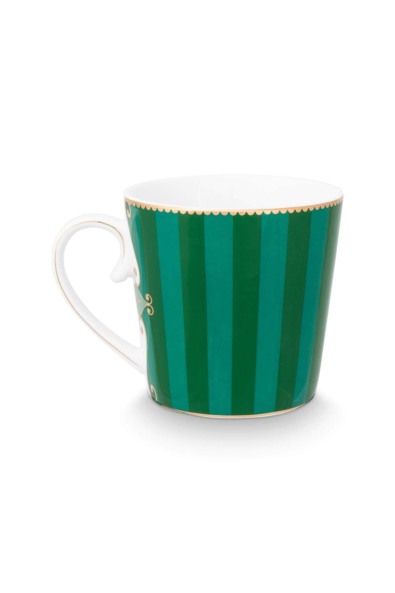 Set/2 Tasses Grande Love Birds Medallion Rayures Emerald-Vert