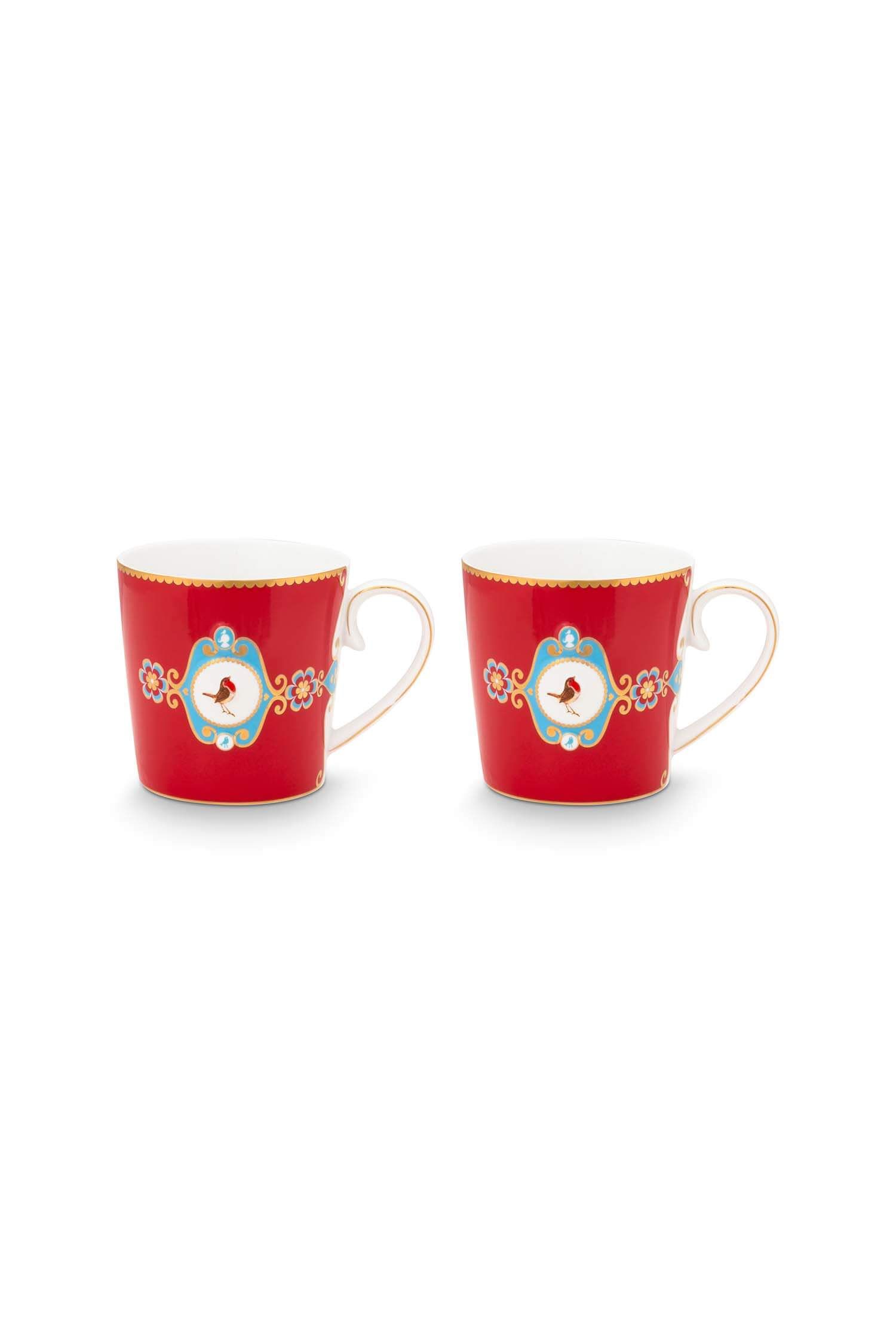 Set/2 Mokken Groot Love Birds Medallion Rood