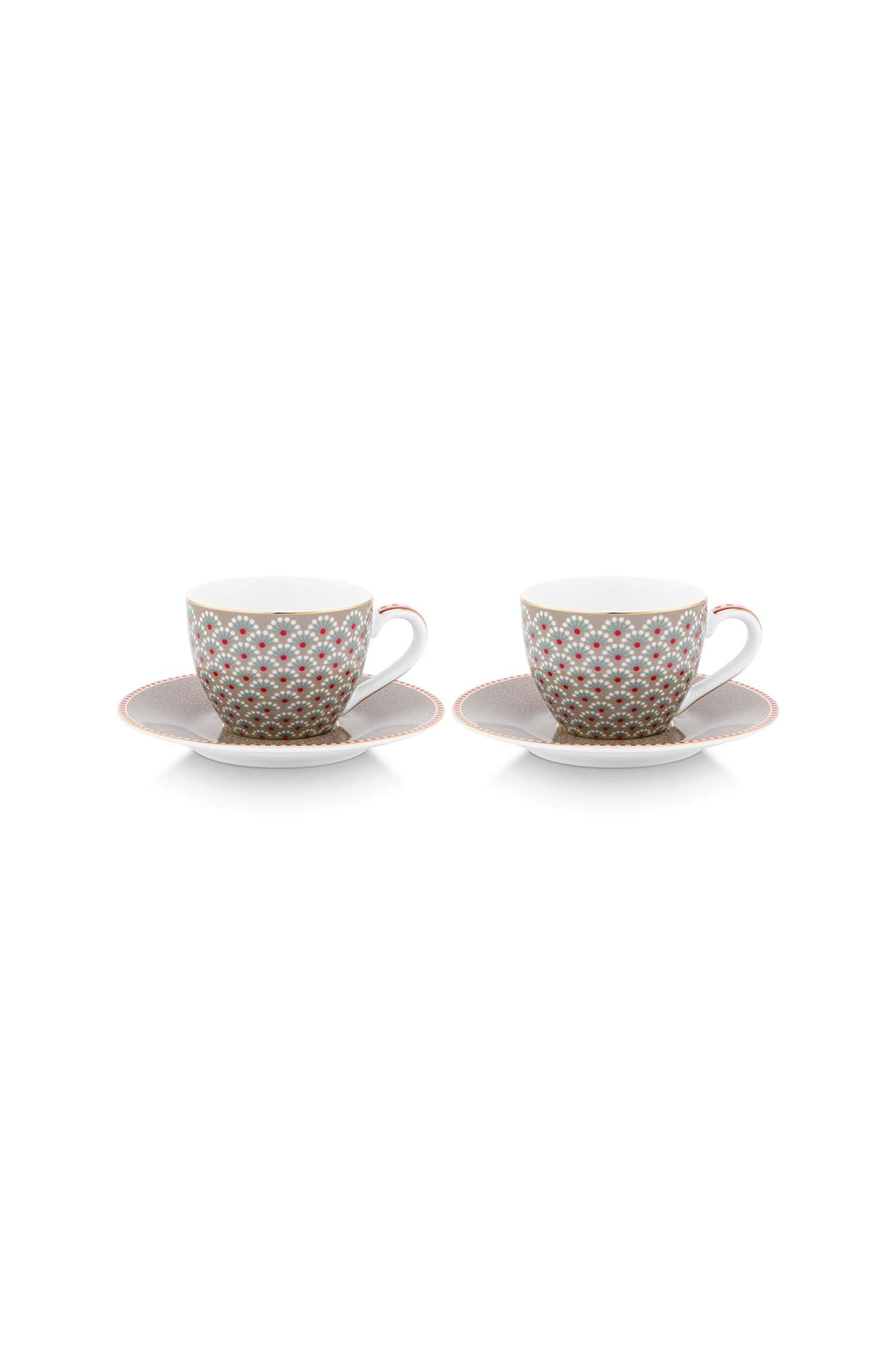 Set/2 Tasses et Soucoupes à Expresso Blooming Tales Khaki 120ml