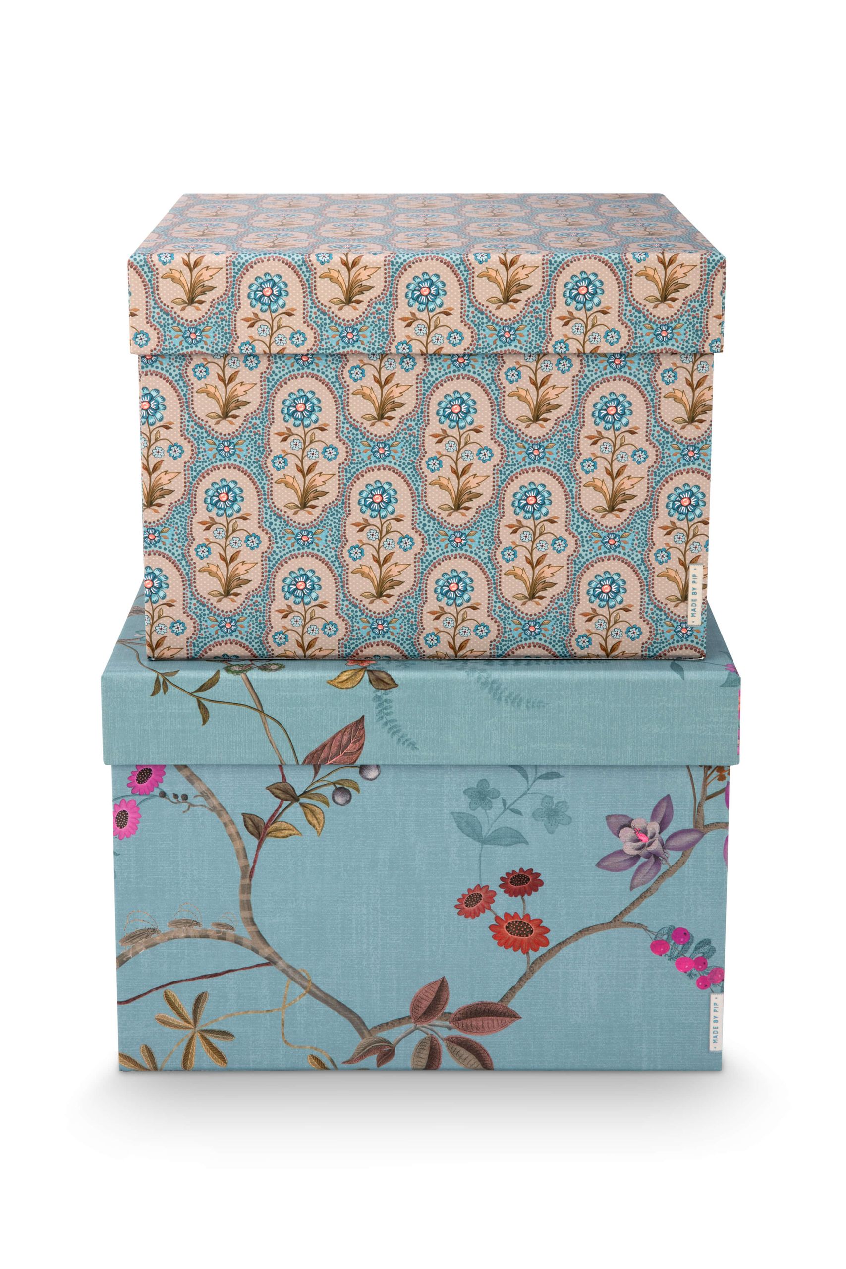 Set/2 Box Square Blooming Tales Blue-Khaki