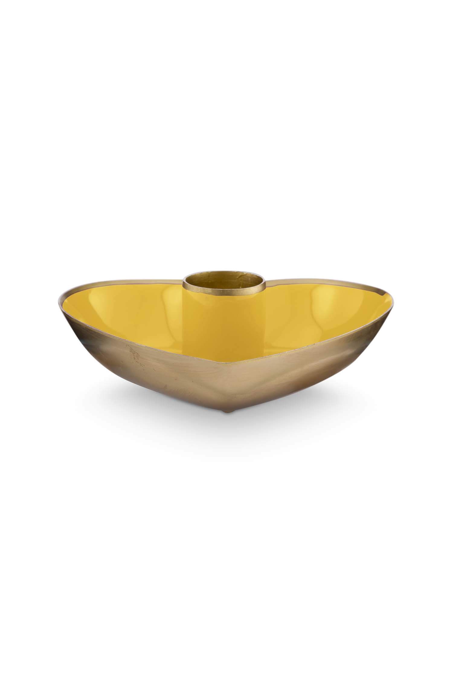 Set/2 Candle Holders Metal Heart Yellow