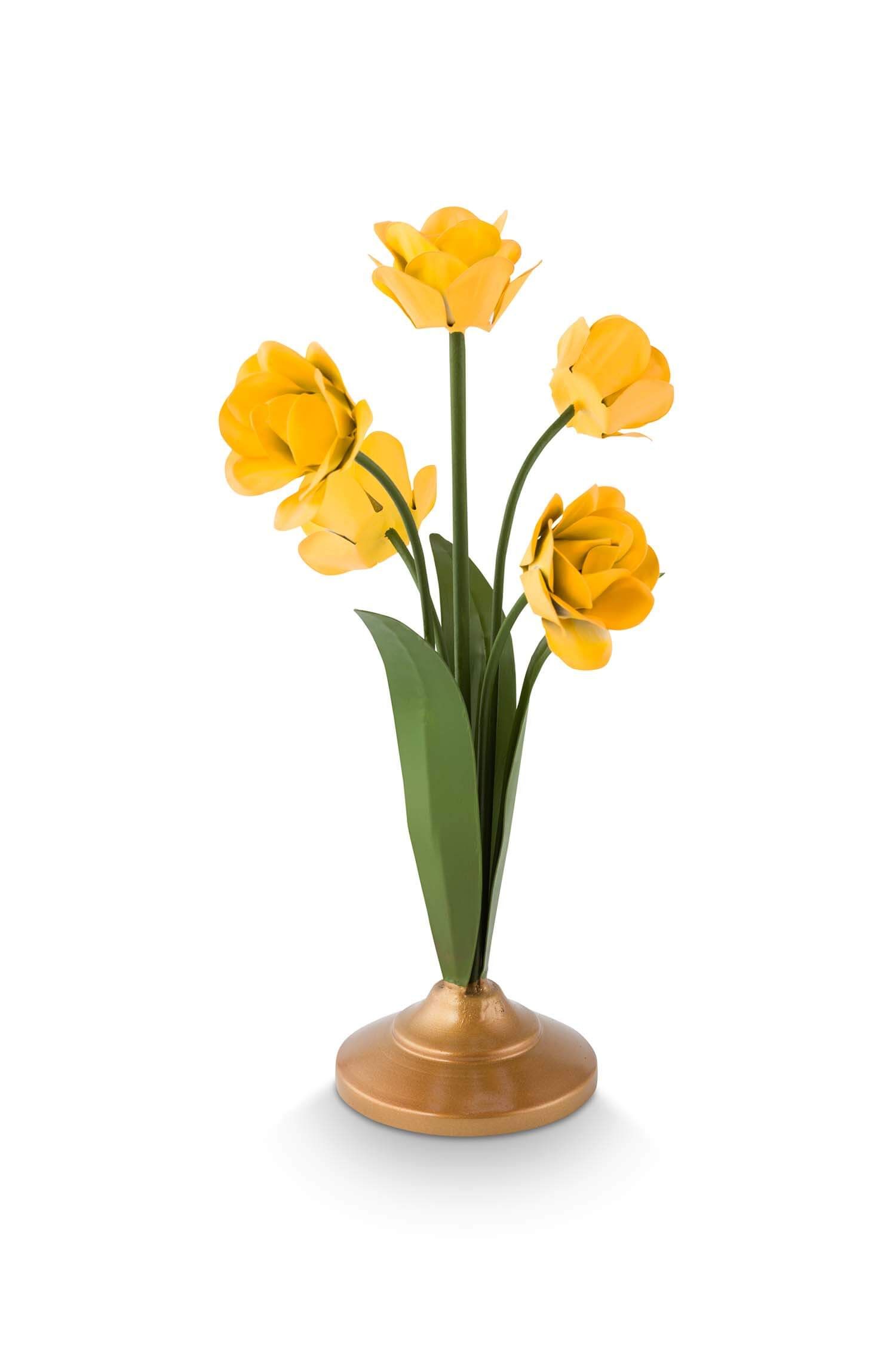 Candle Holder Metal Flower Yellow 27.5cm