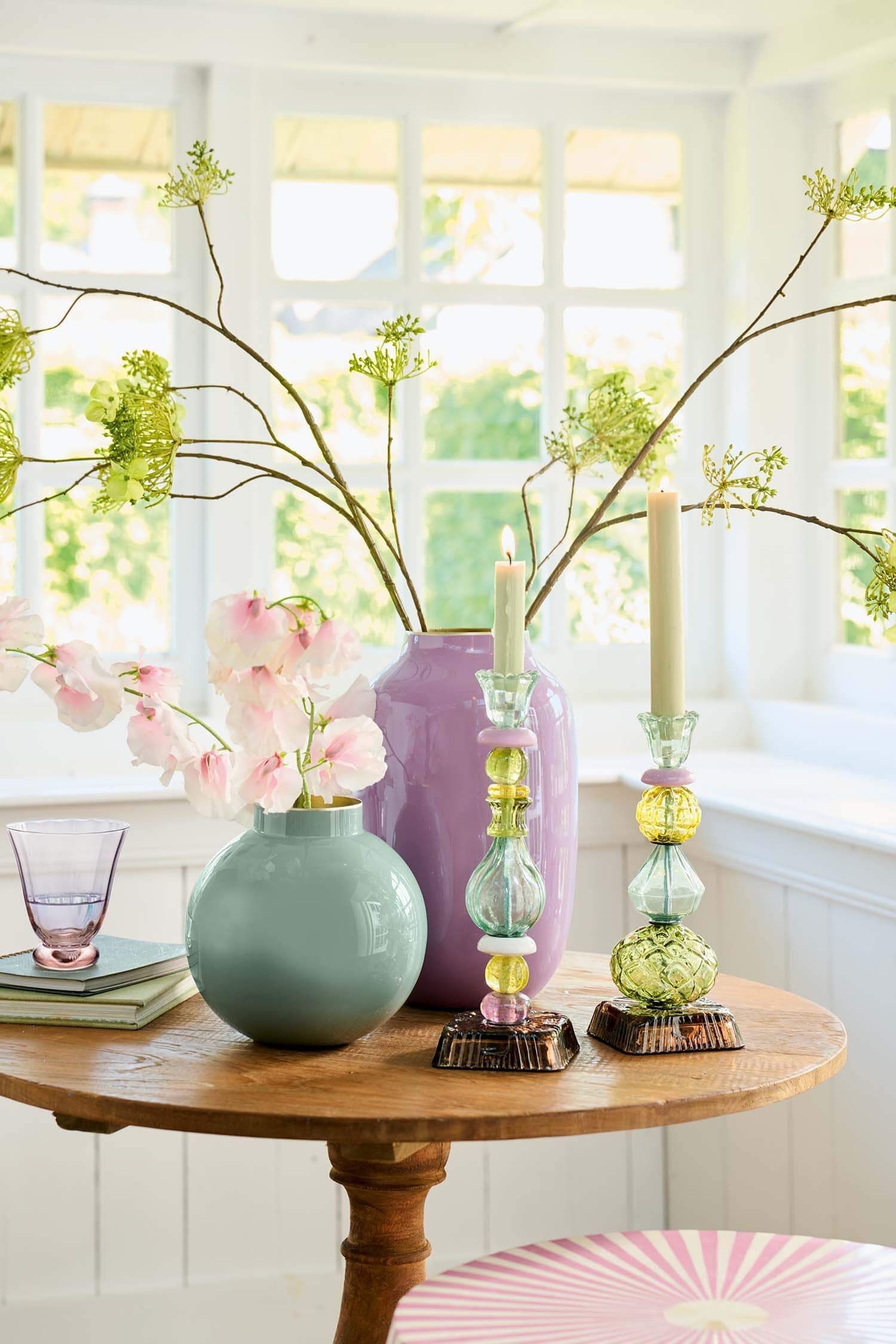 Candle Holder Glass Beads Green 23.5cm