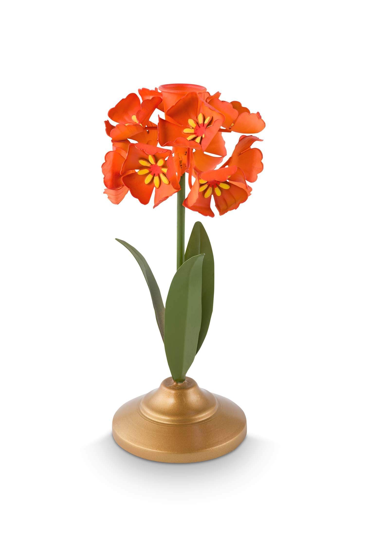 Bougeoir Boule en Métal Fleur Orange 22.5cm