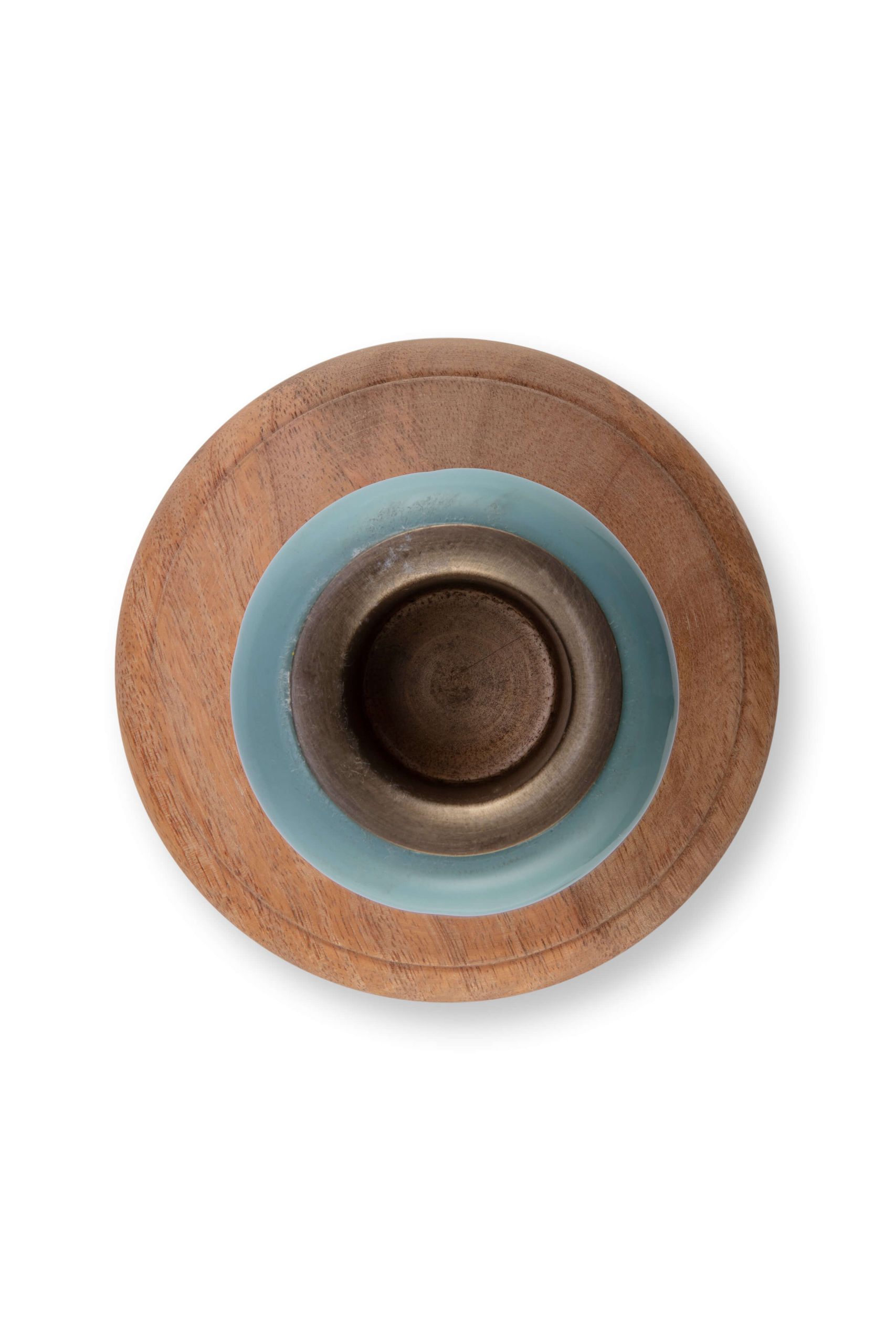 Candle Holder Wood Natural-Blue