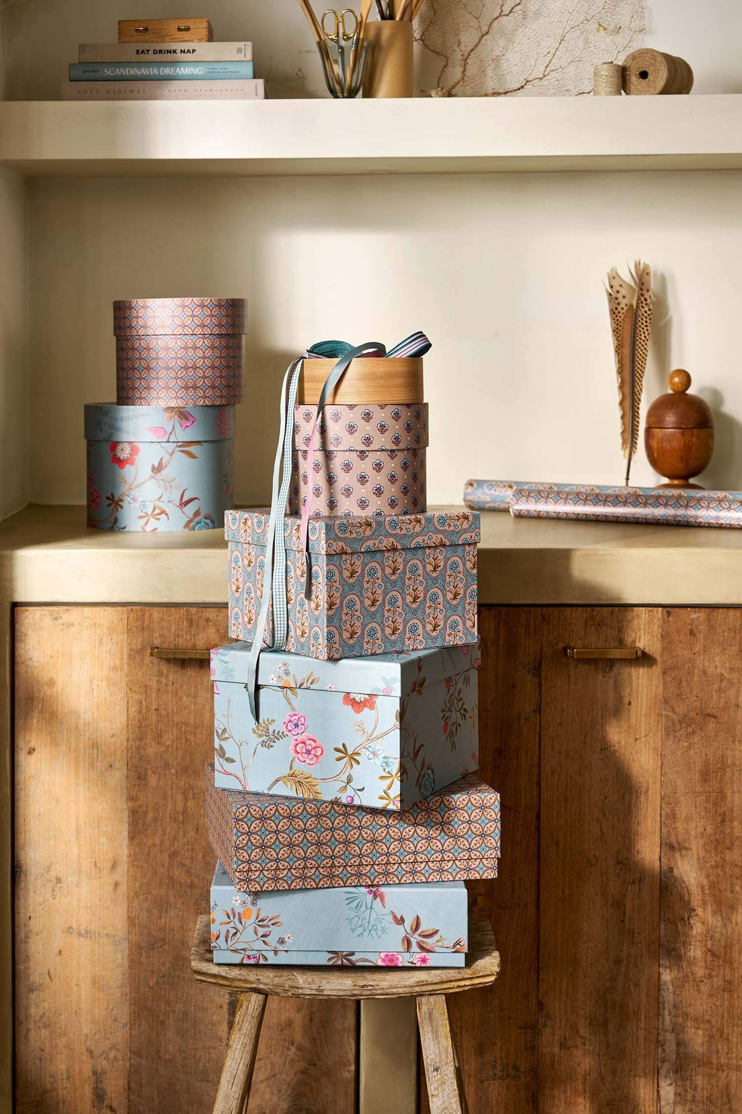 Set/3 Box Round Blooming Tales Blue-Khaki