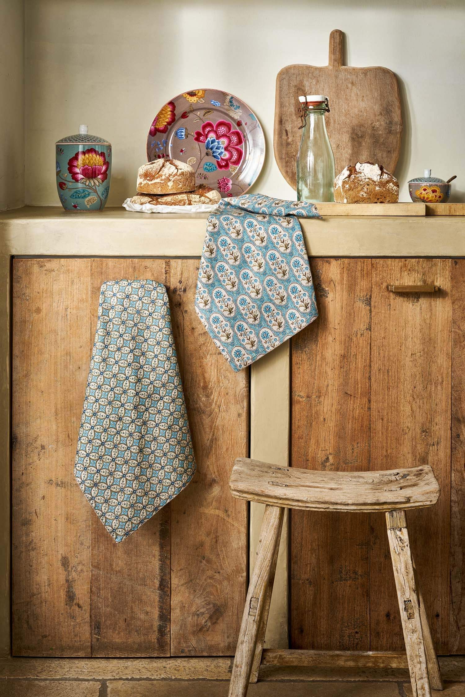 Set/2 Tea Towels Blooming Tales Bustani-Pashmina Khaki/Blue