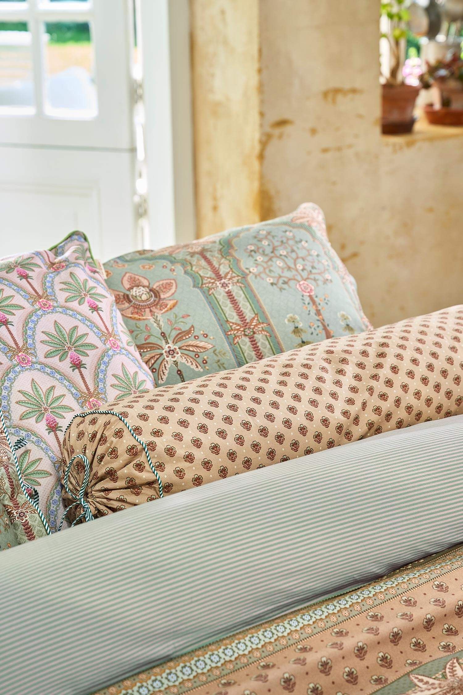 Roll Cushion Jaipur Flower Green