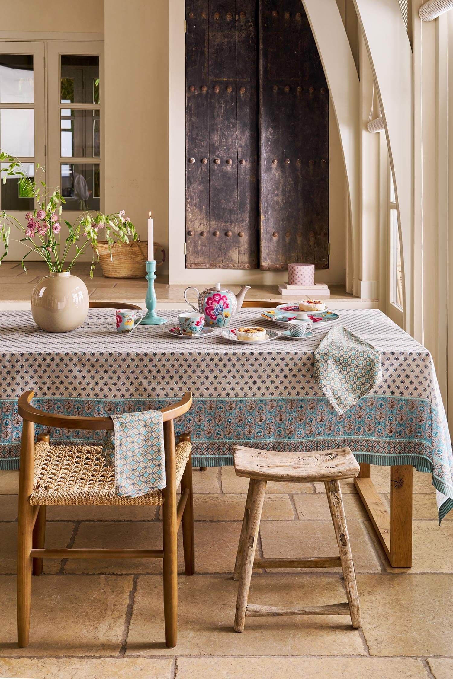 Table Cloth Blooming Tales Khaki-Blue