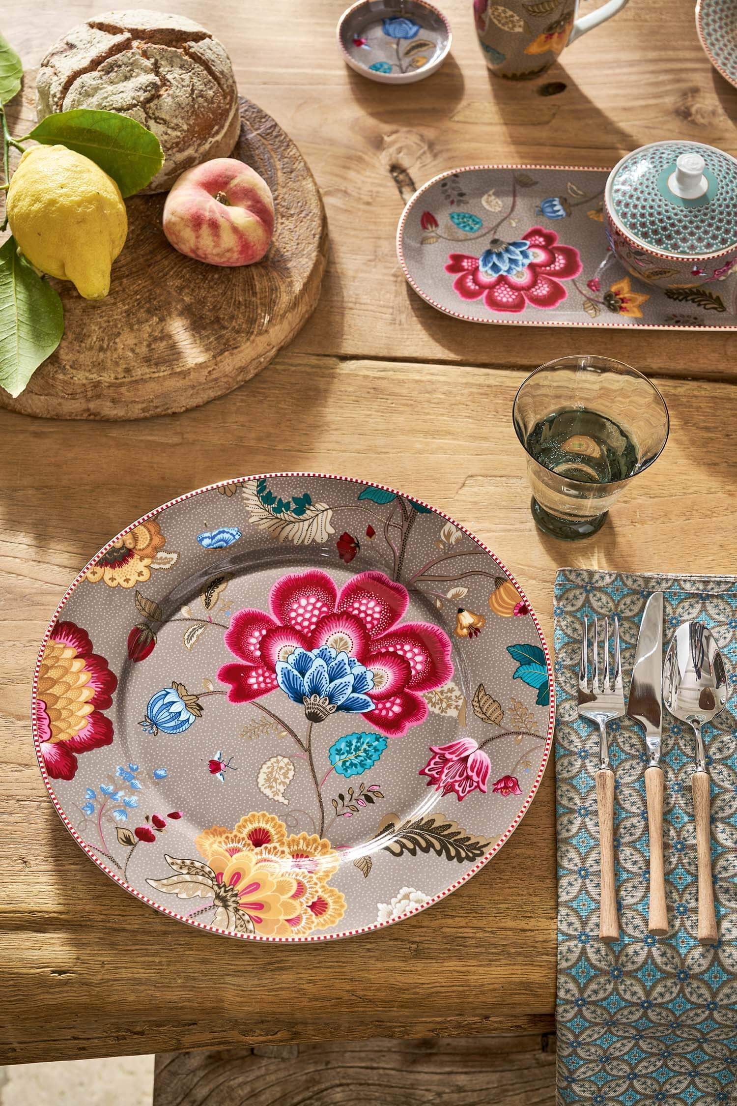 Set/4 Napkins Blooming Tales Bustani Khaki/Blue