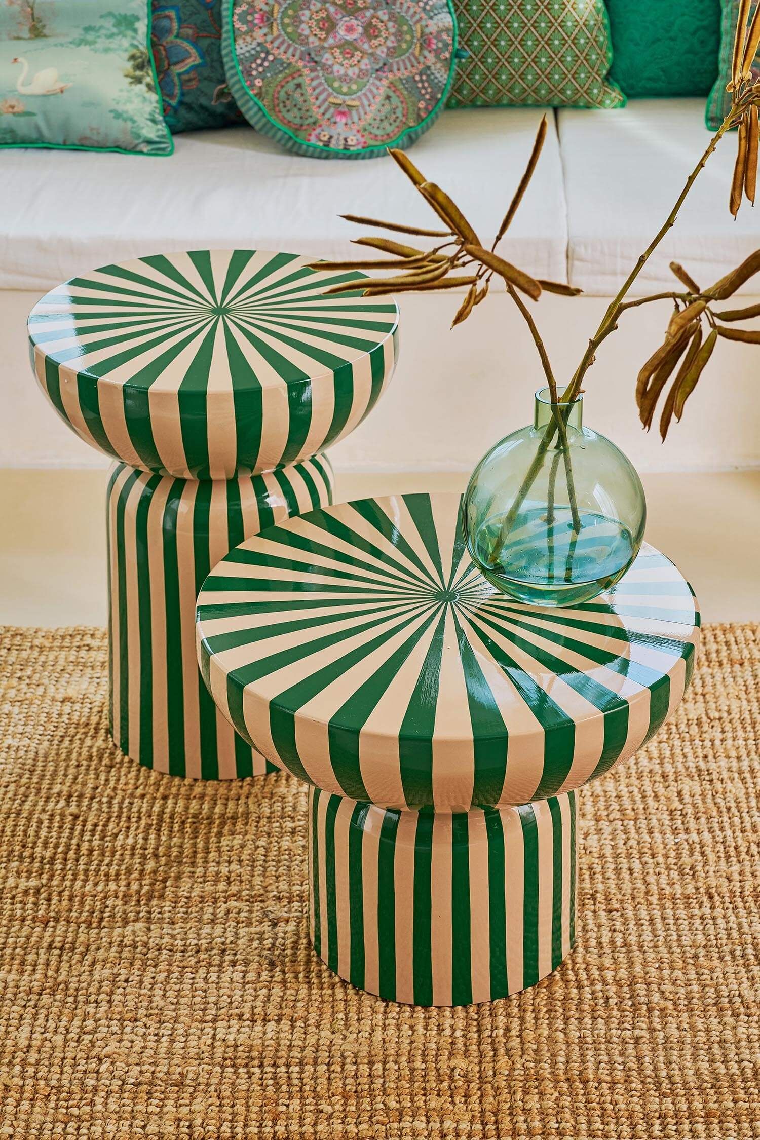 Table d'appoint Métal Vert/Blanc cassé 52cm