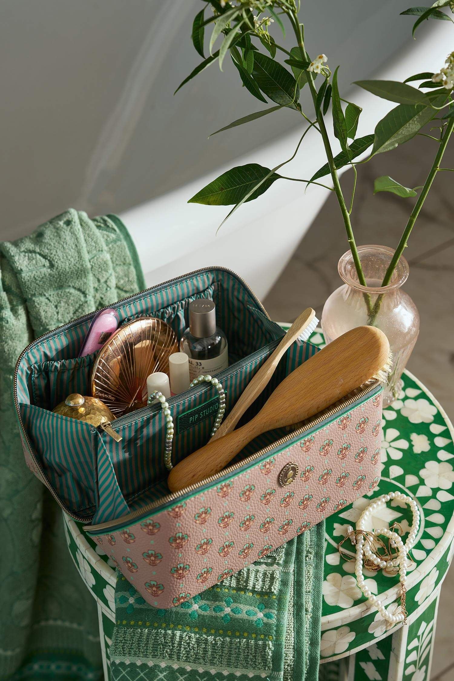 Necessaire Cyrille Mittelgroß Jaipur Flower Grün