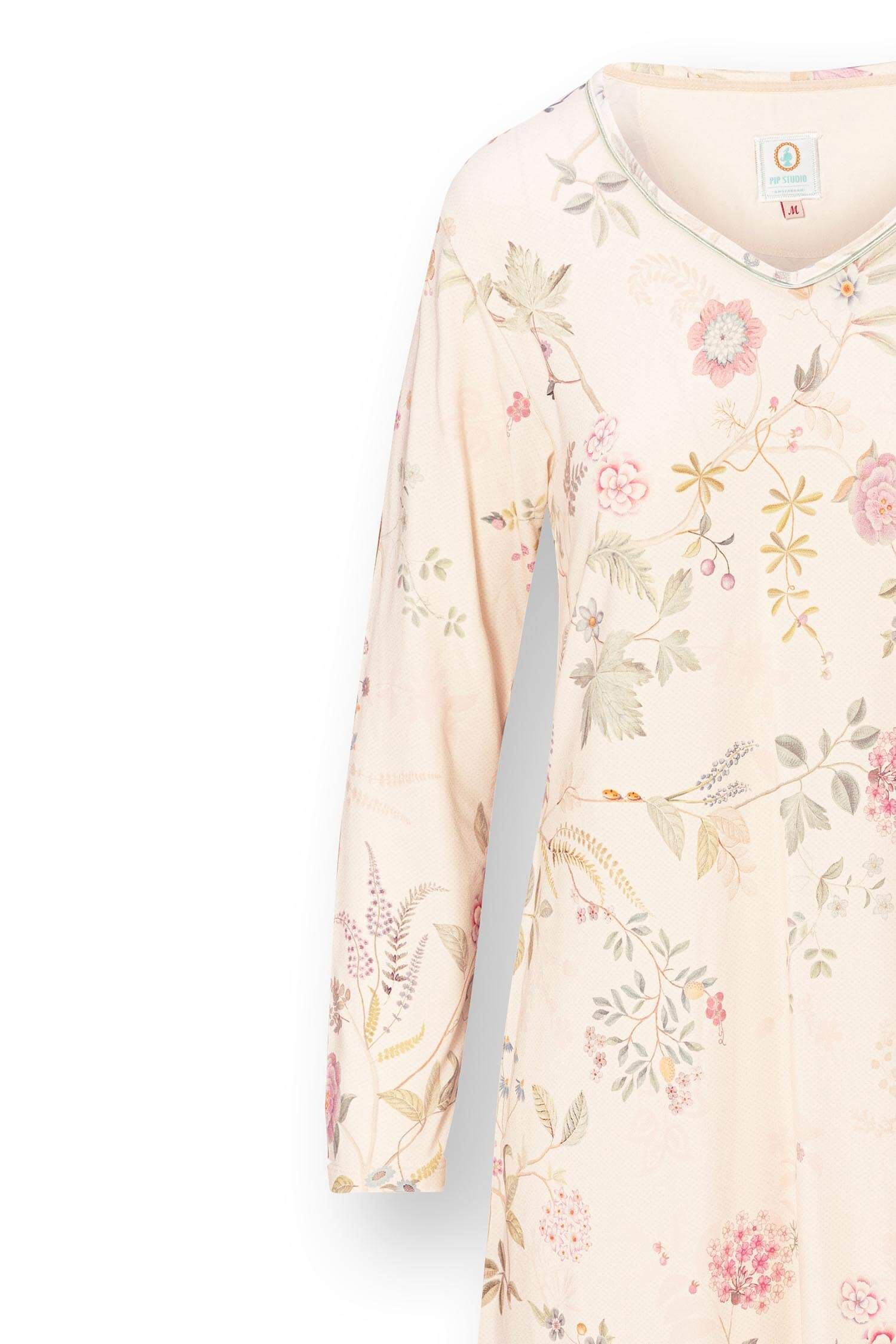 Dana Chemise de Nuit à Manches Longues Bodhi Flower Blanc Cassé