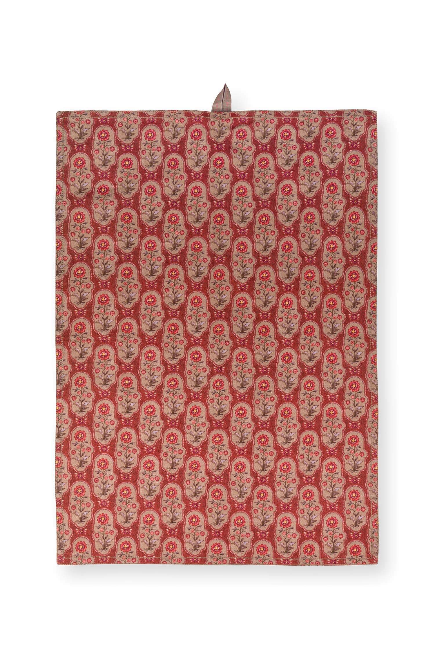 Set/2 Theedoeken Blooming Tales Bustani-Pashmina Donkerrood