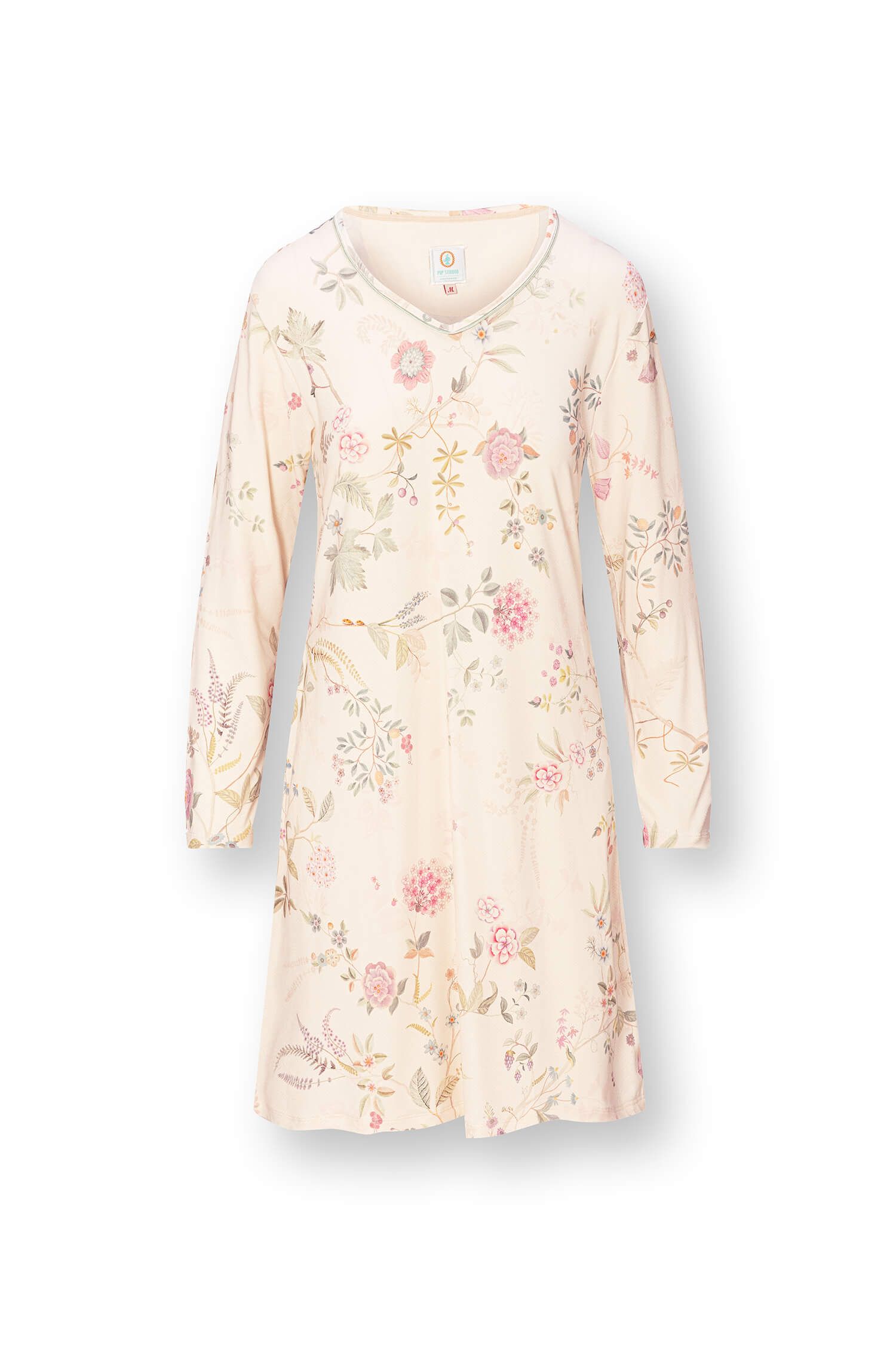 Dana Chemise de Nuit à Manches Longues Bodhi Flower Blanc Cassé