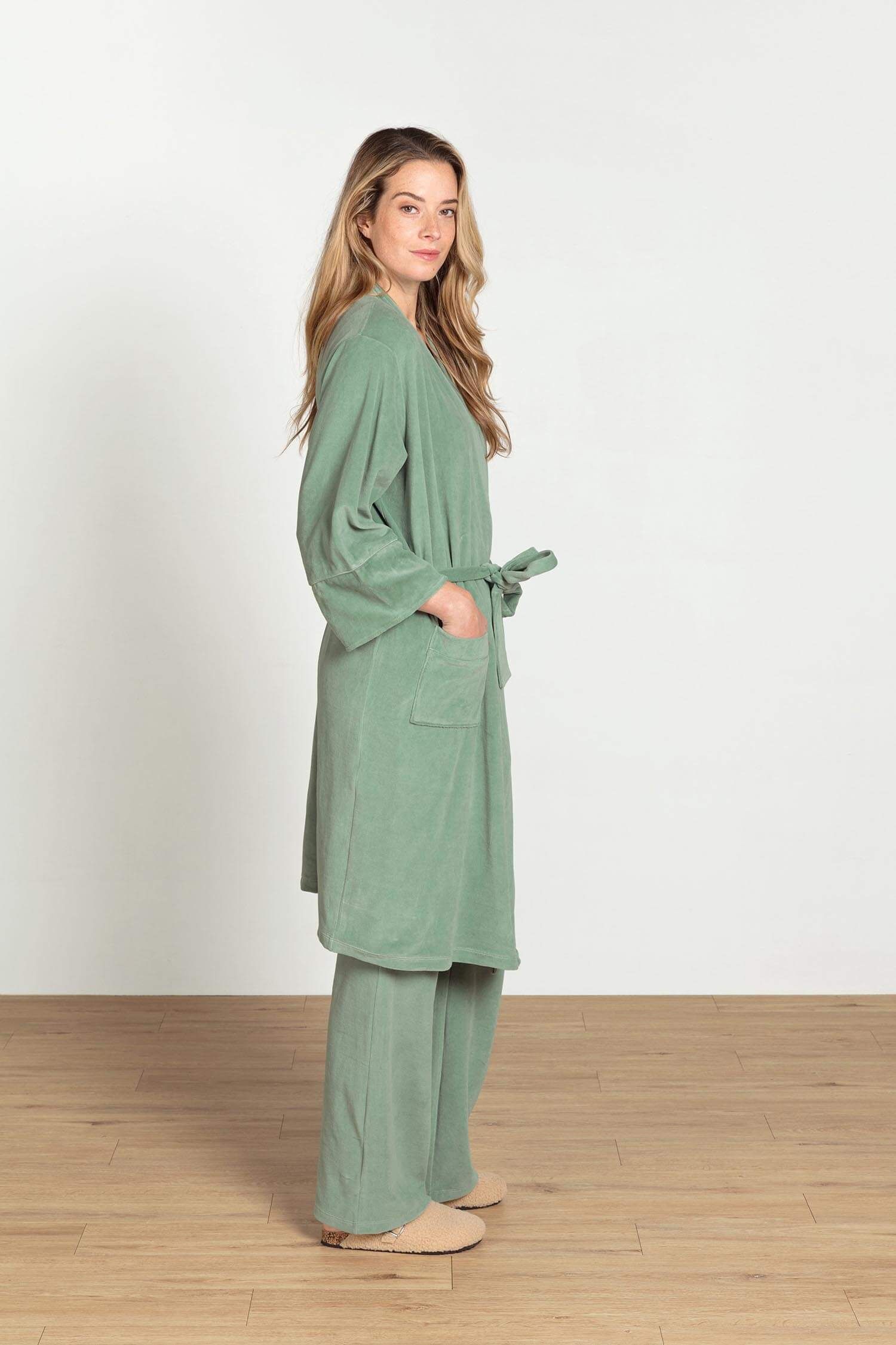 Naomi Kimono Velvet Groen