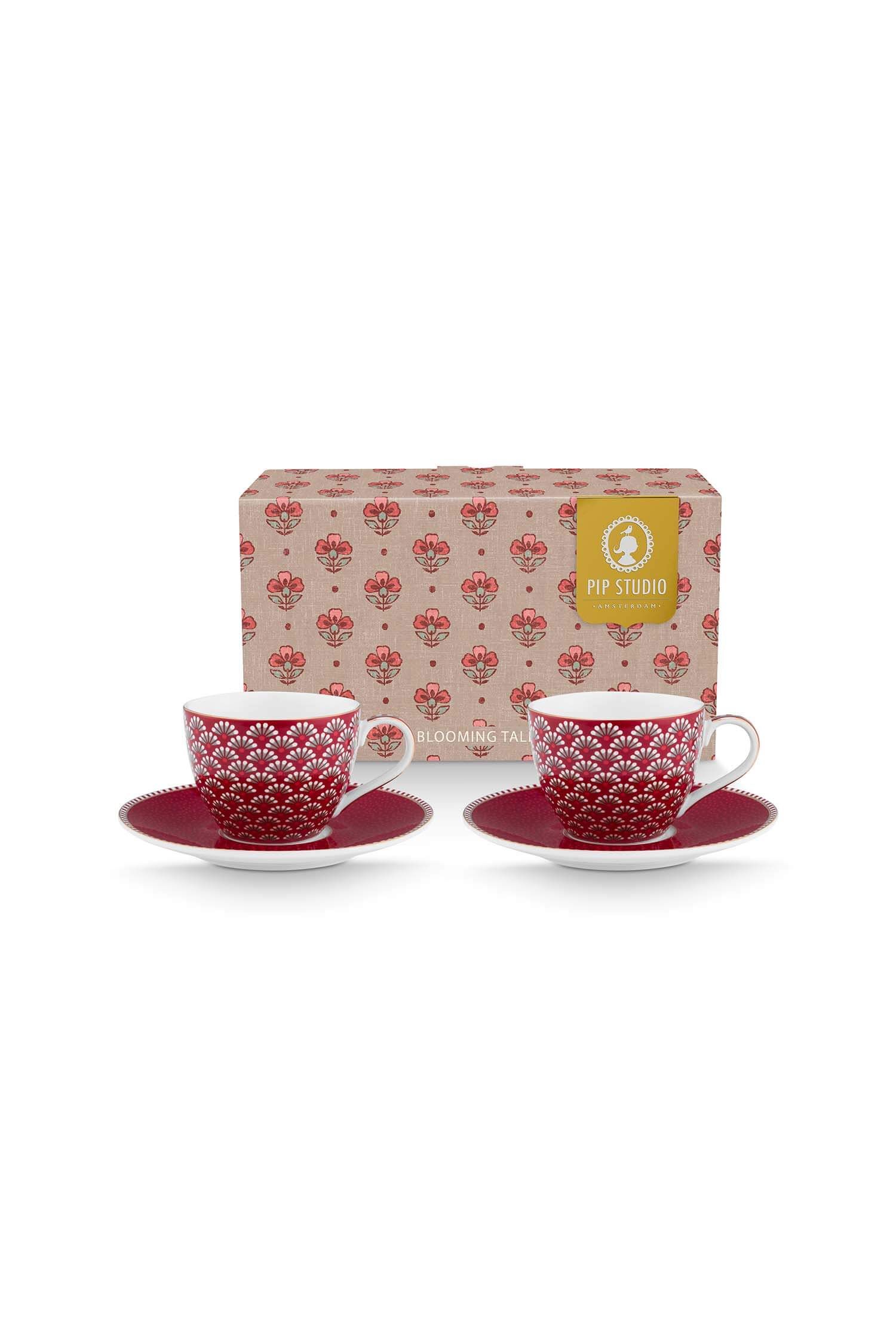 Set/2 Espresso Tassen & Untertassen Blooming Tales Dunkelrot 120ml
