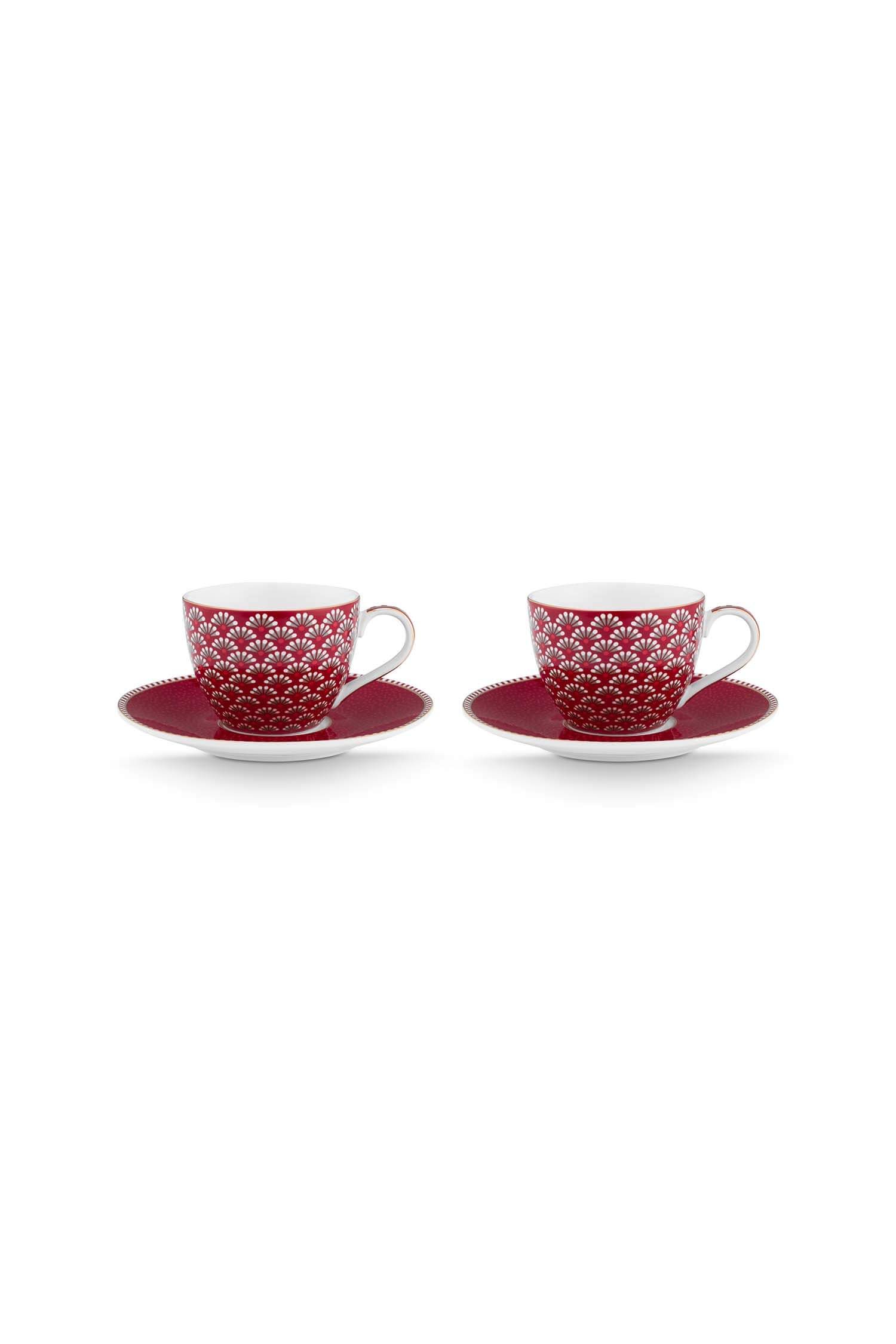 Set/2 Espresso Tassen & Untertassen Blooming Tales Dunkelrot 120ml