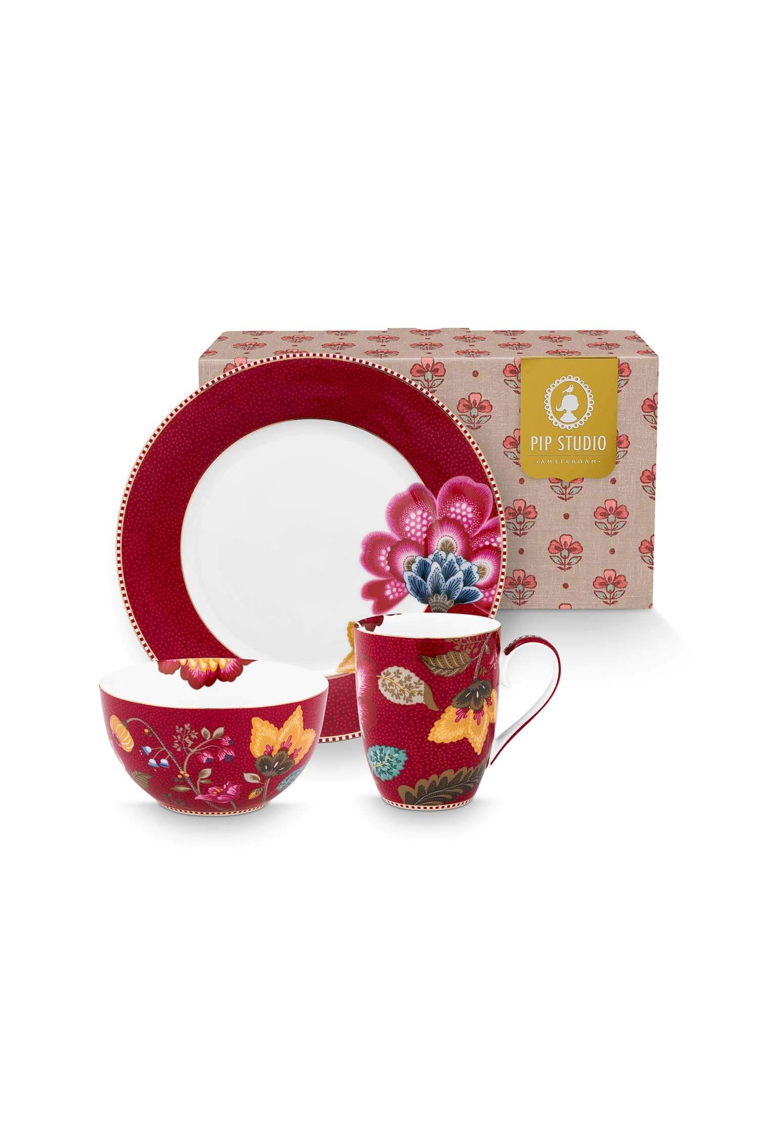 Ontbijtset Blooming Tales Fantasy Donkerrood