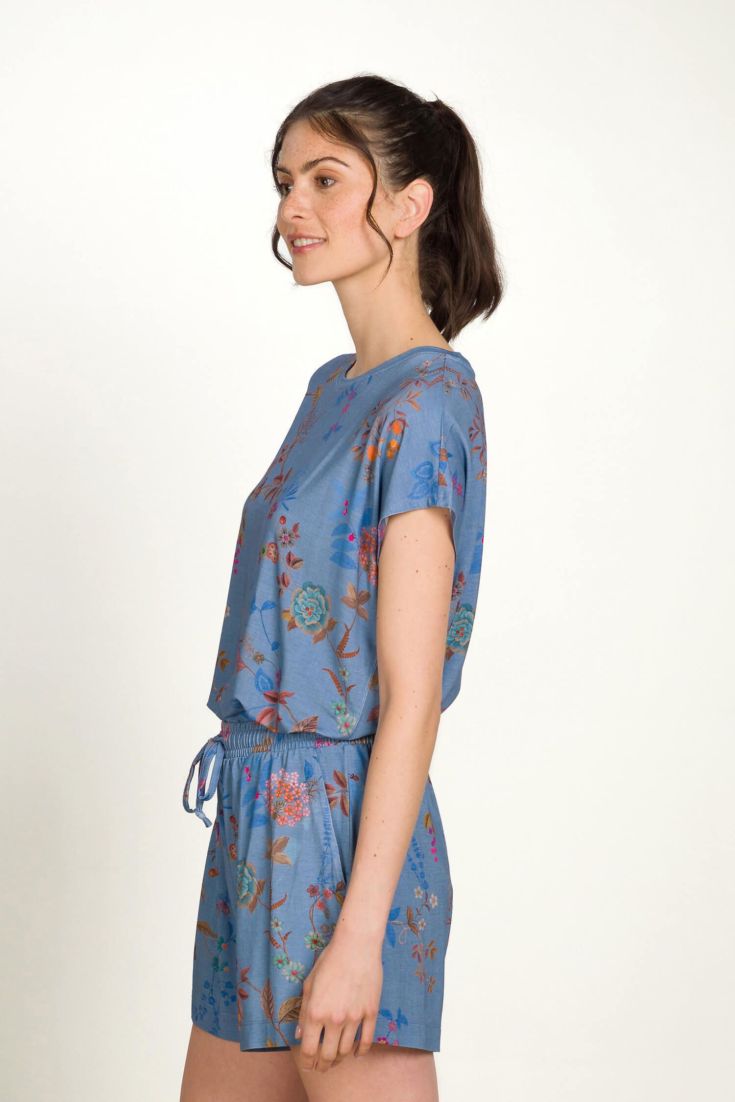 Tatum Top Korte Mouw Bodhi Flower Blauw