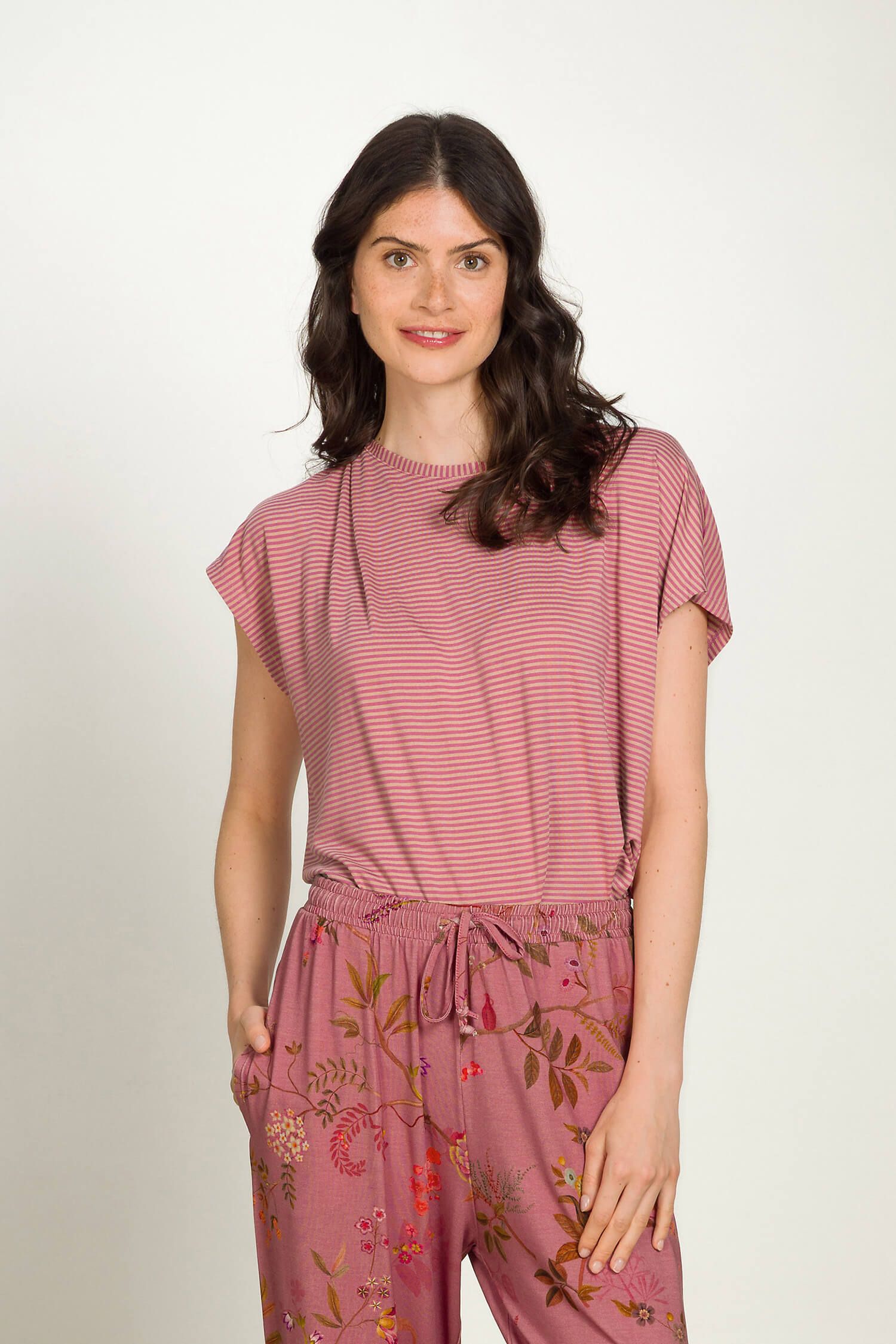 Tatum Top Korte Mouw Little Sumo Stripe Roze