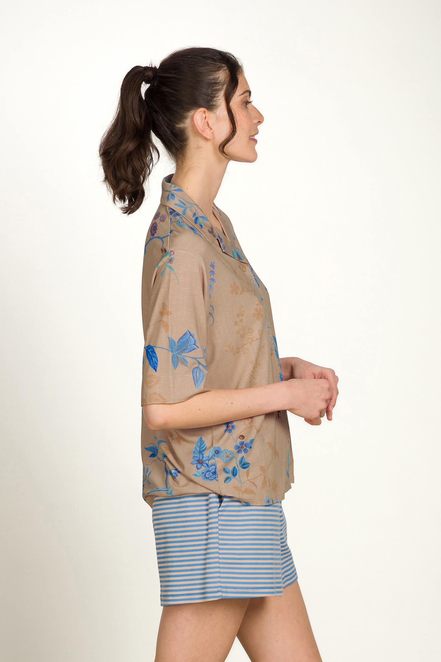 Flora Top Korte Mouw Marigold Blauw