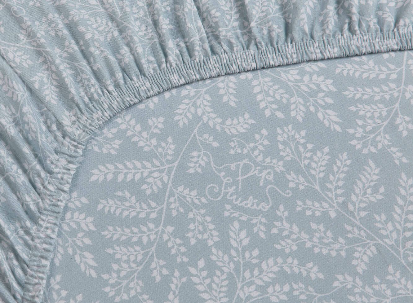 Fitted Sheet Leafy Blue Grey