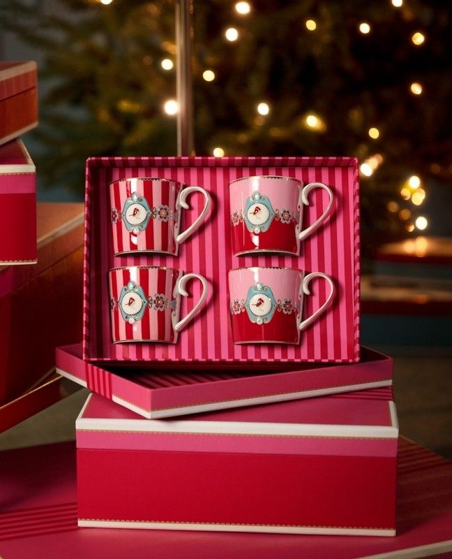 Love Birds Set/4 Mokken Klein Rood/Roze